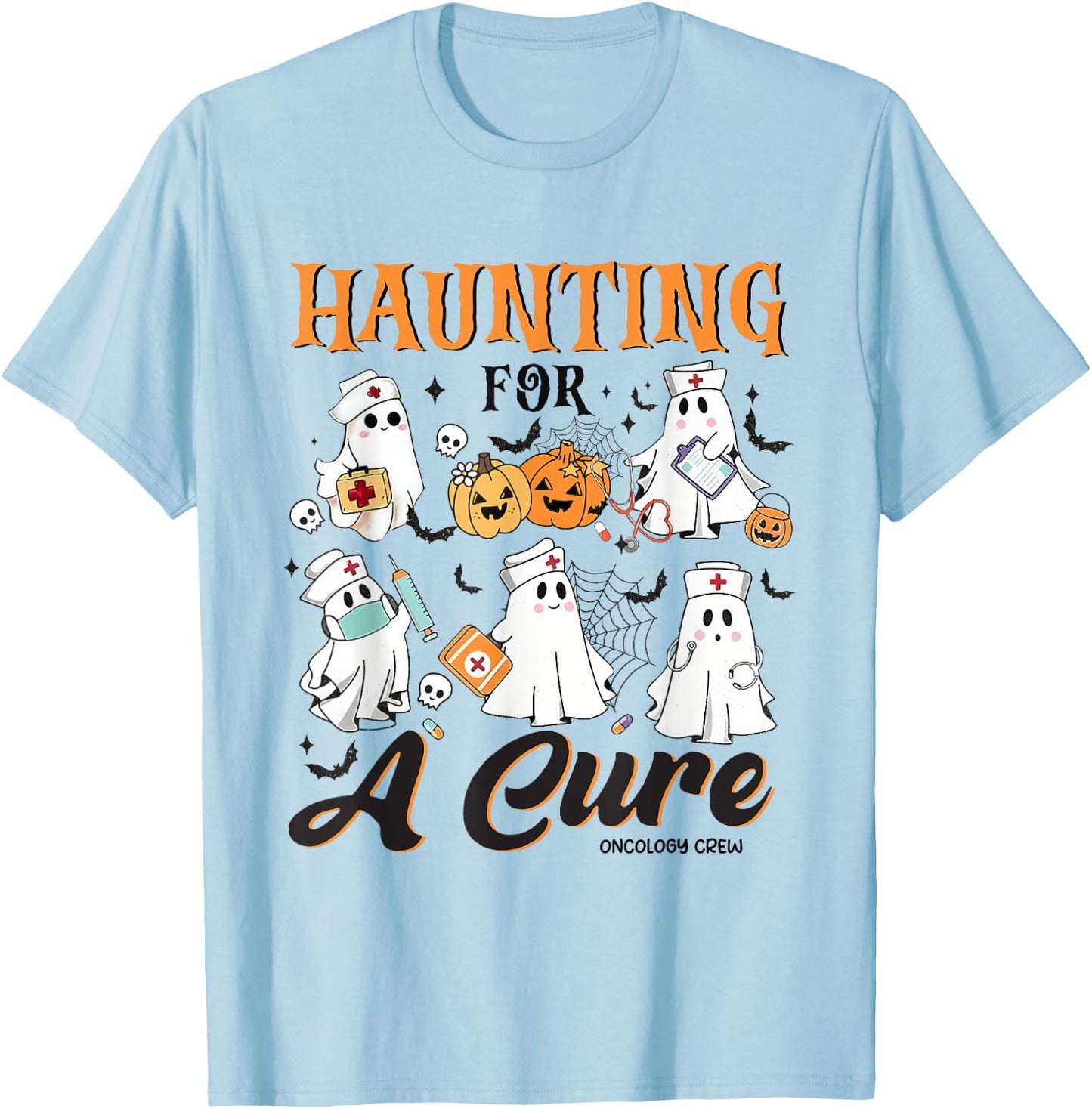 Oncology Nurse Halloween Spooky Heme Onc Rn Ghost Chemo T-Shirt - T-Shirt | Light Blue