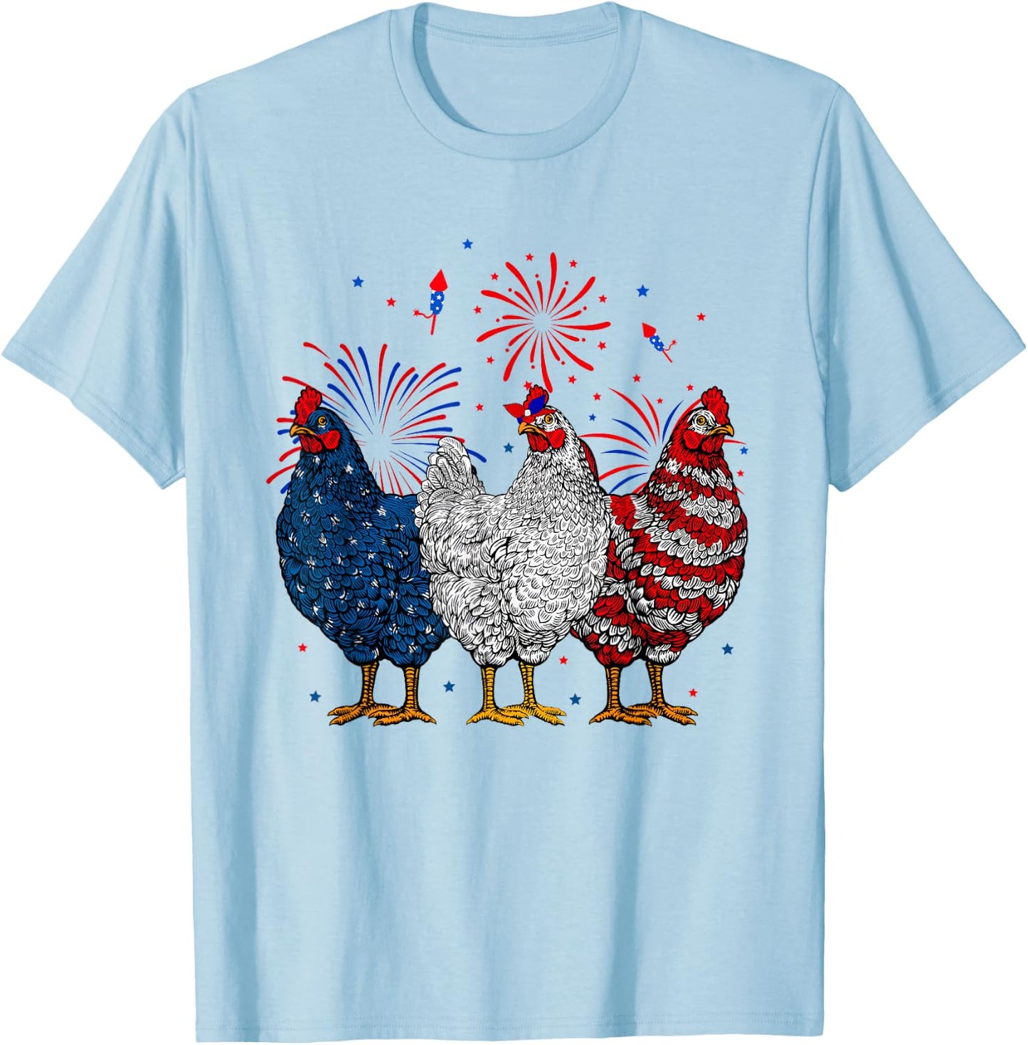 Chicken USA Flag Patriotic Chicken Lover 4th of July T-Shirt - T-Shirt | Light Blue