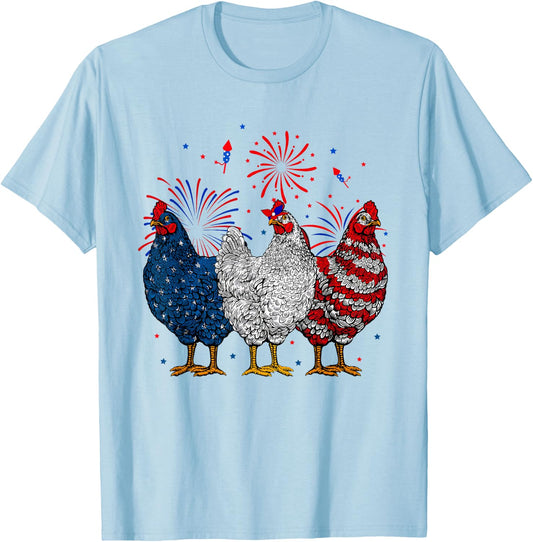 Chicken USA Flag Patriotic Chicken Lover 4th of July T-Shirt - T-Shirt | Light Blue
