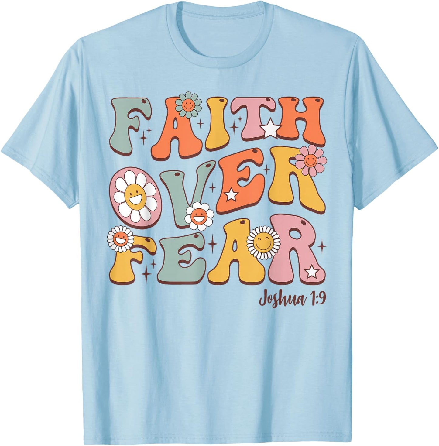Christian-Shirt Girls Faith Over Fear Cute Jesus Kids Youth T-Shirt - T-Shirt | Light Blue