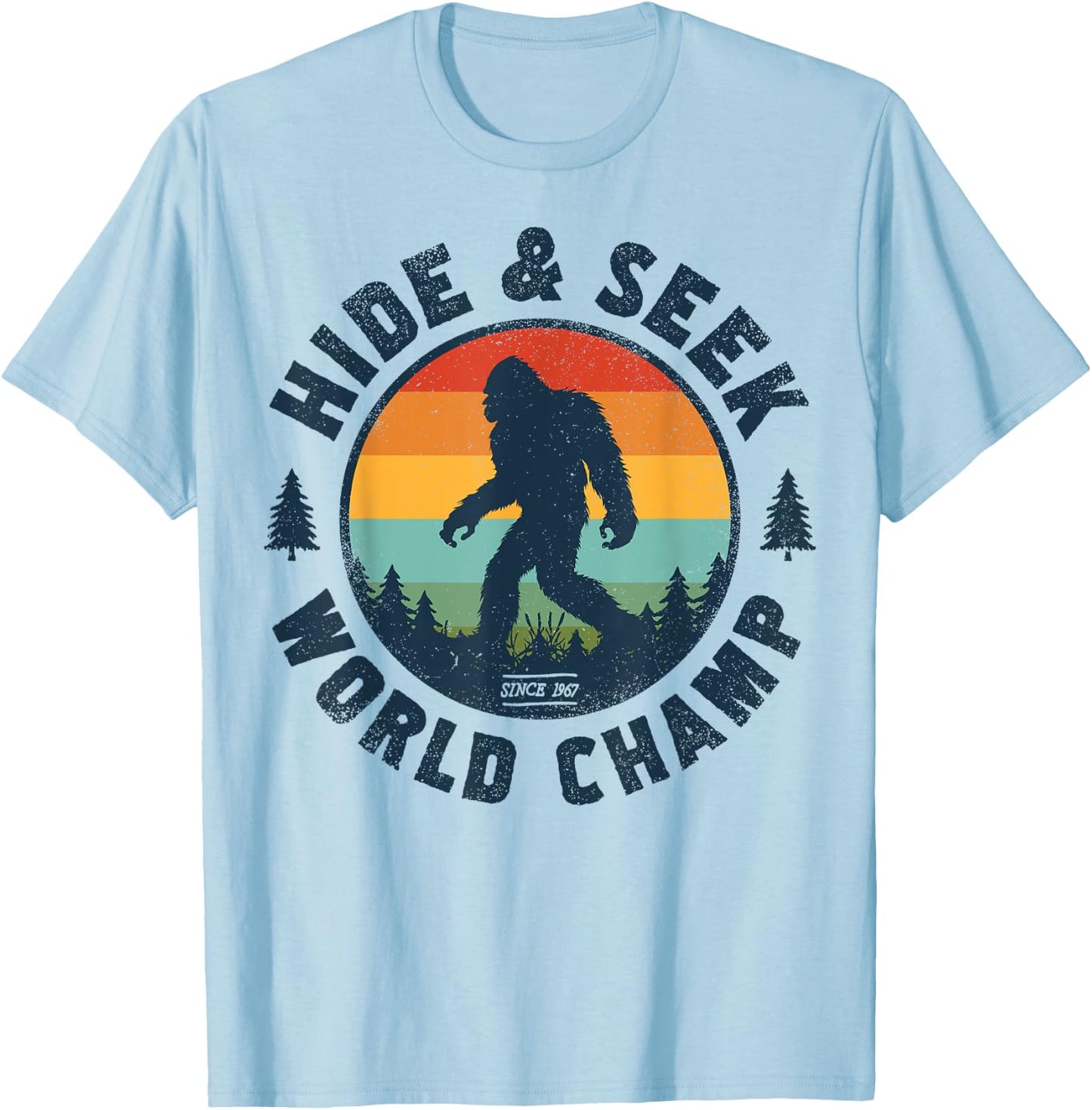 Bigfoot Hide And Seek World Champion Sasquatch Retro Vintage T-Shirt - T-Shirt | Light Blue