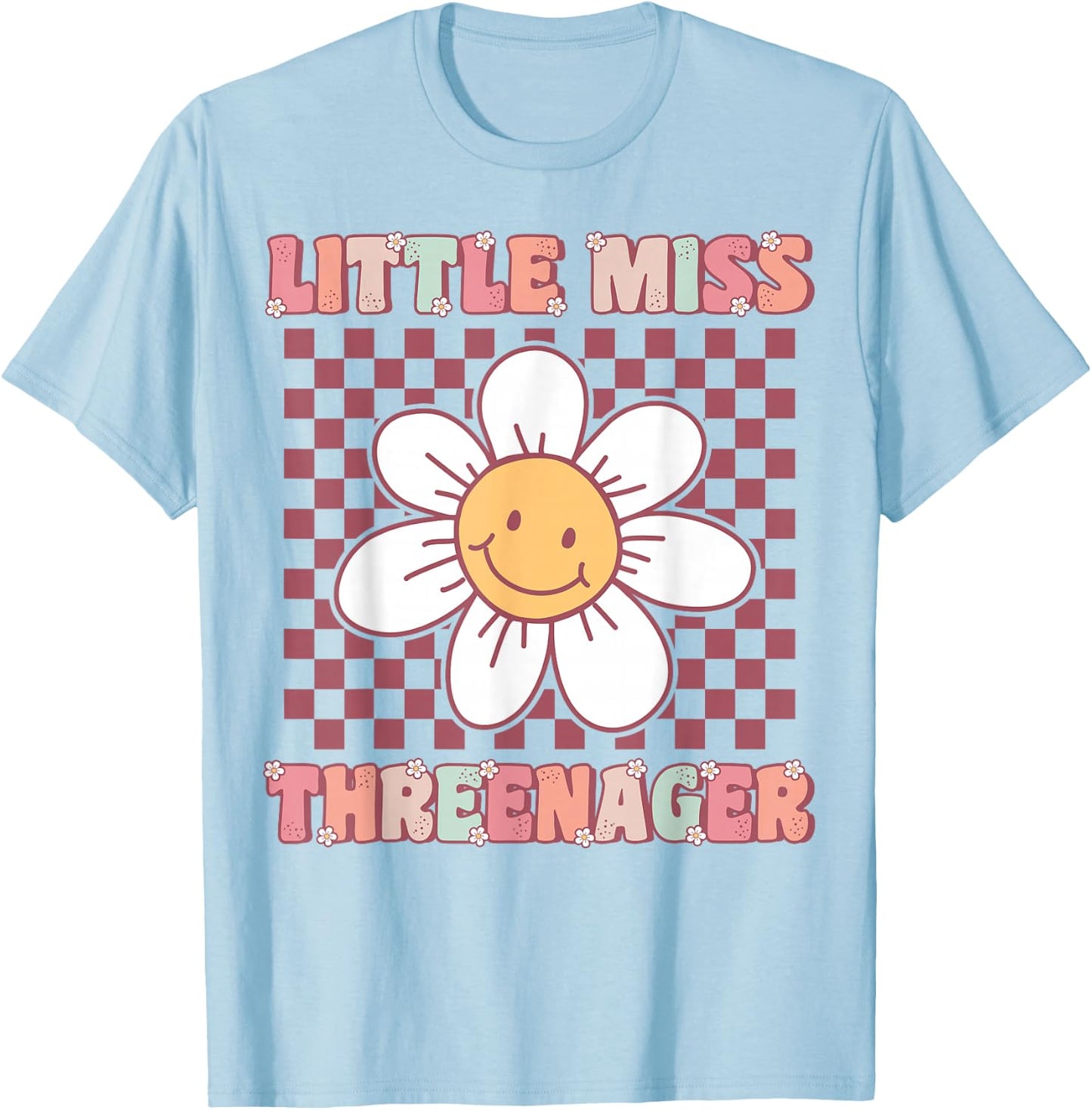 Little Miss Threenager Cute Groovy 3rd Birthday Party Flower T-Shirt - T-Shirt | Light Blue