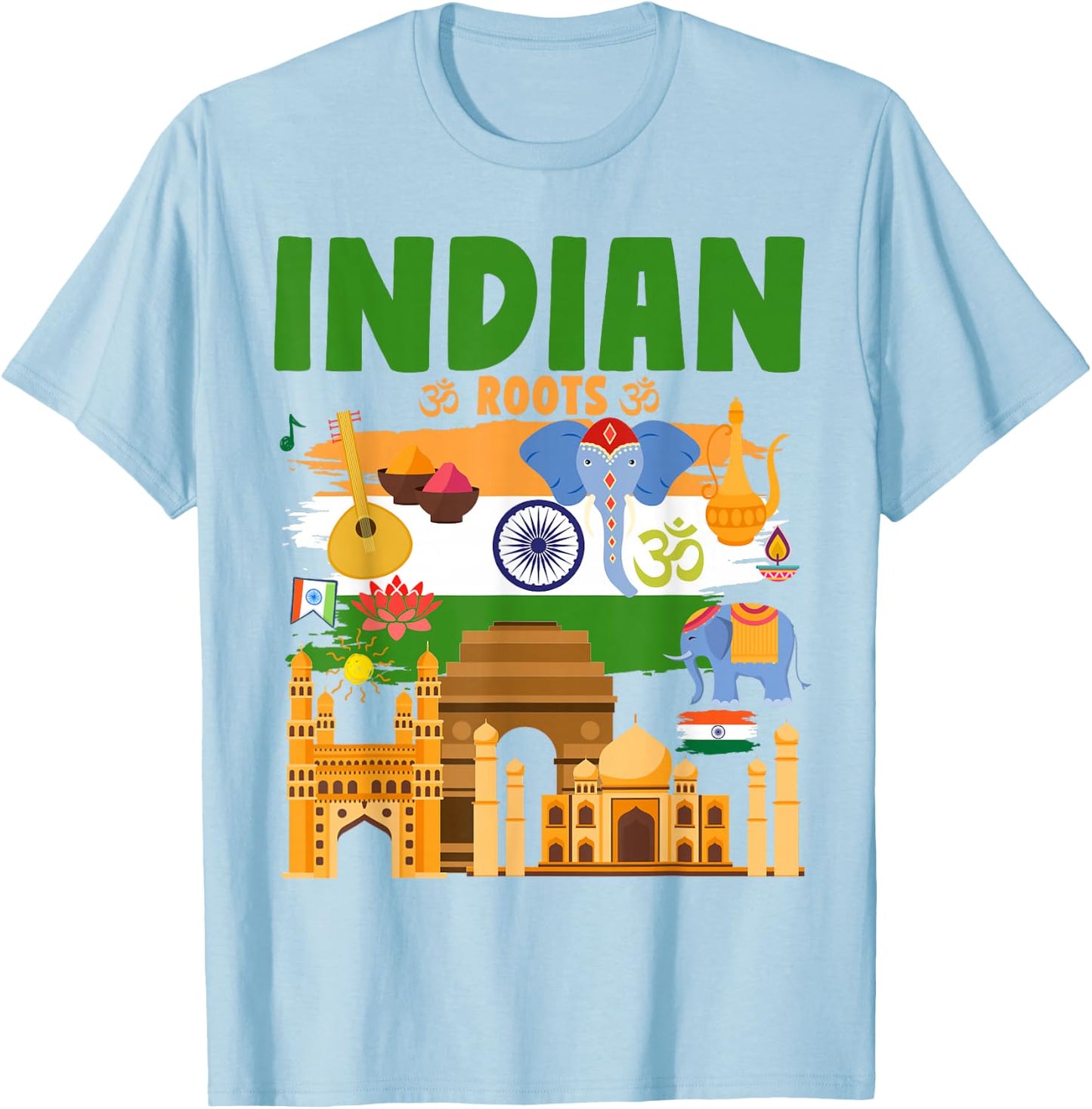 India Flag Outfit Idea For Kids With Elephant & Indian Roots T-Shirt - T-Shirt | Light Blue
