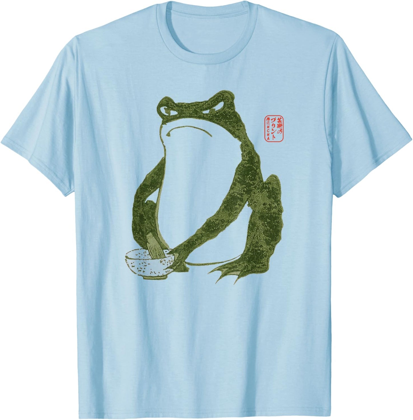Grumpy Frog Japanese Art Print T-Shirt - T-Shirt | Light Blue