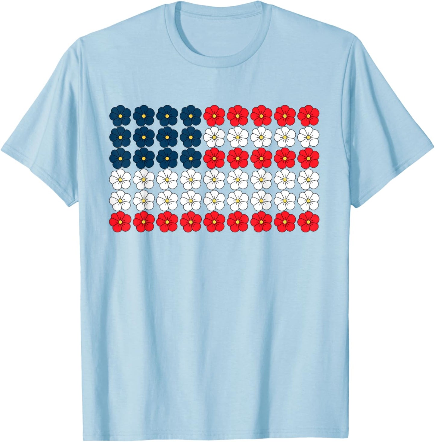 Floral Daisy American Flag USA 4th of July Patriotic Women T-Shirt - T-Shirt | Light Blue