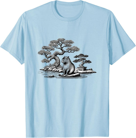 Retro Capybara Japanese Art T-Shirt - T-Shirt | Light Blue