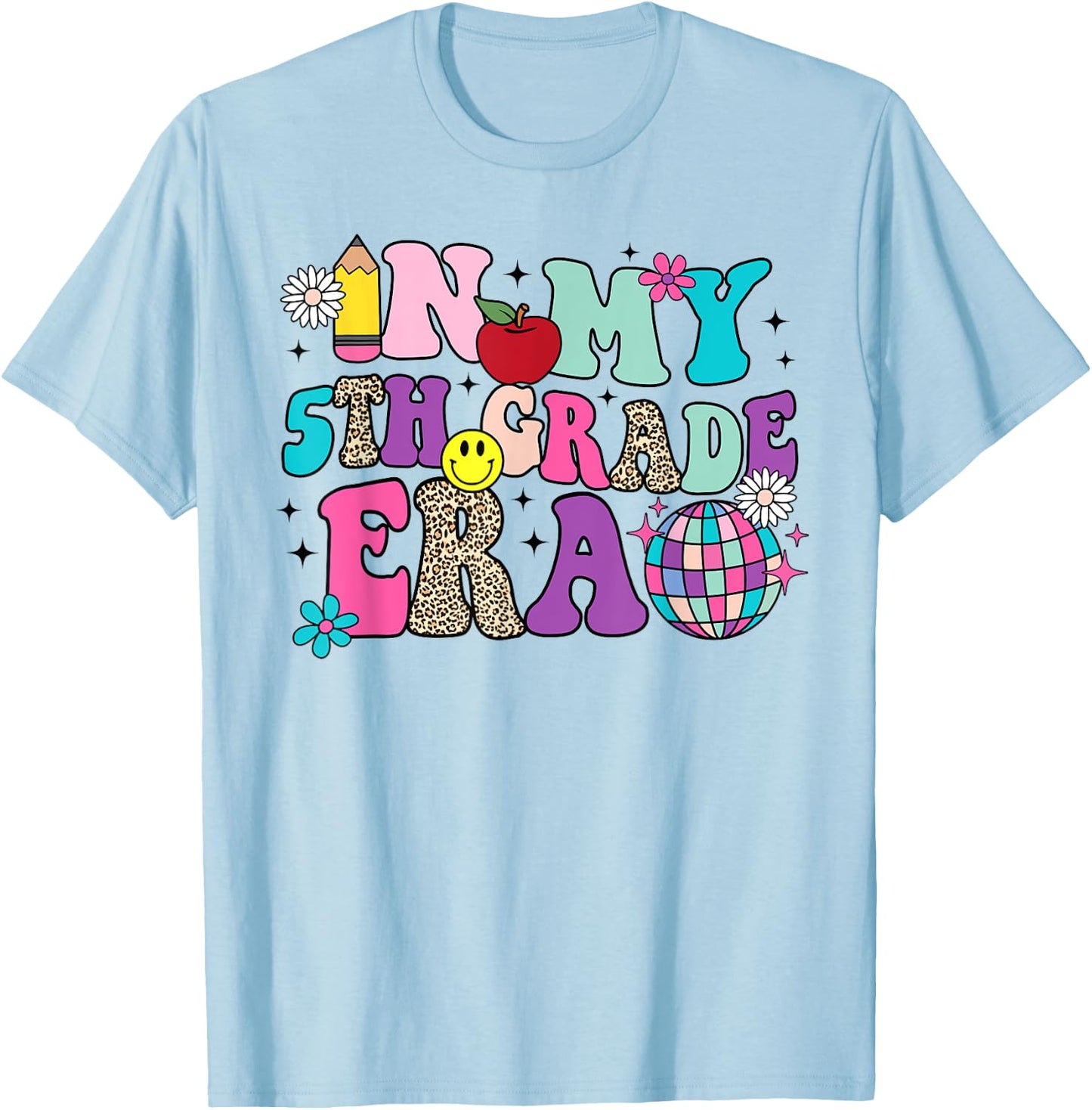In My 5th Grade Era Back To School Retro Groovy Fifth Grade T-Shirt - T-Shirt | Light Blue