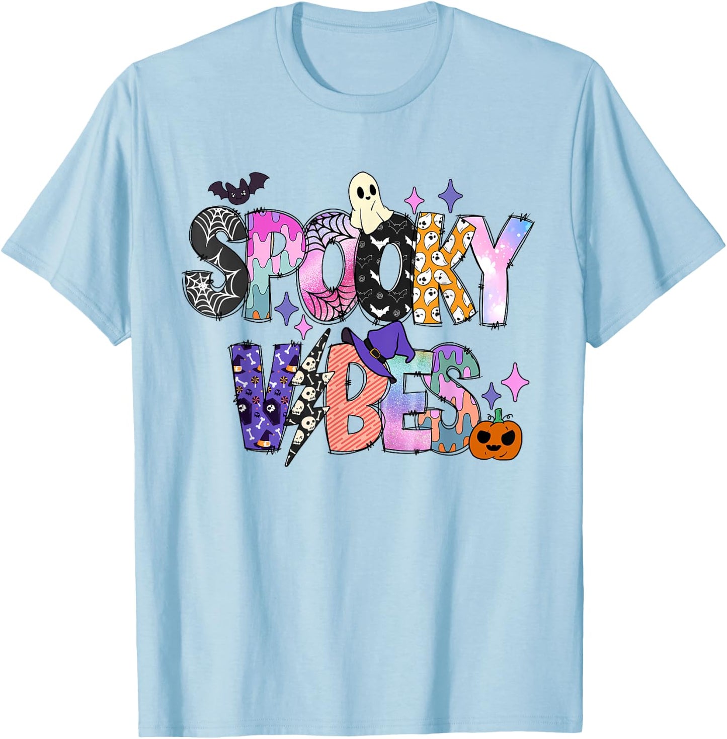 Spooky Vibes Halloween Costume Spooky Season Girl Kid T-Shirt - T-Shirt | Light Blue