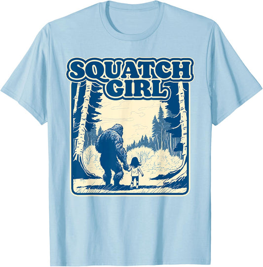 Squatch Girl Cute Sasquatch Bigfoot Lover Girl Holding Hands T-Shirt - T-Shirt | Light Blue