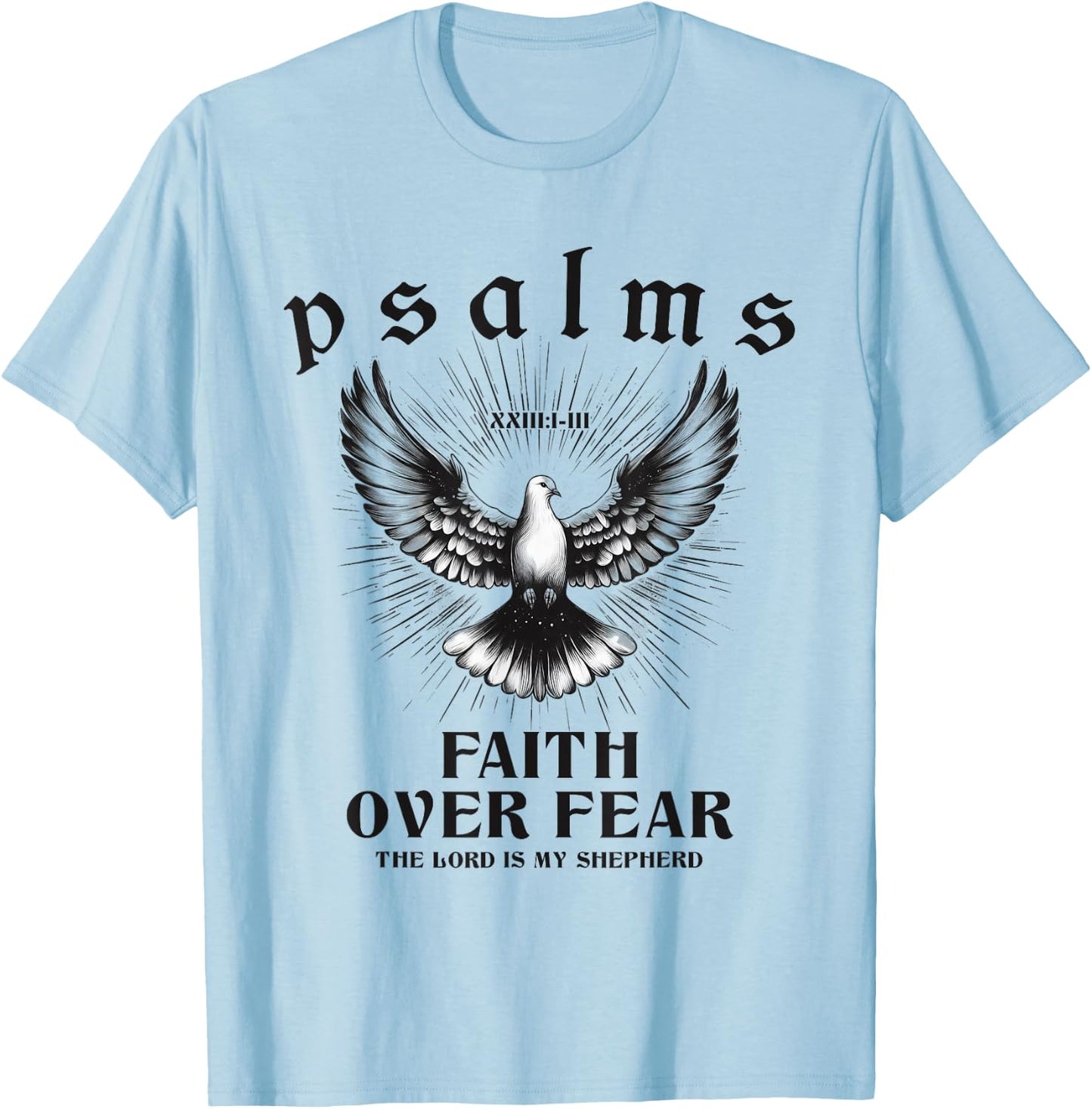 Retro Faith Over Fear Bible Verse Aesthetic Christian Dove T-Shirt - T-Shirt | Light Blue