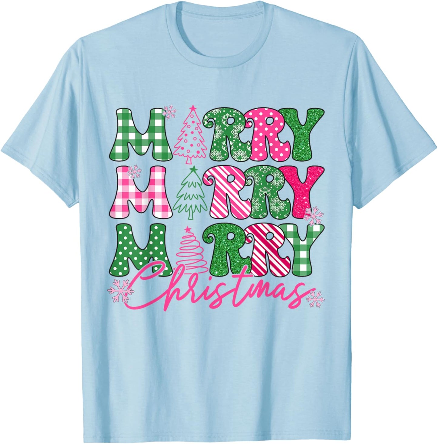 Merry Christmas Vintage Pink Christmas Coquette Bow Girl T-Shirt - T-Shirt | Light Blue