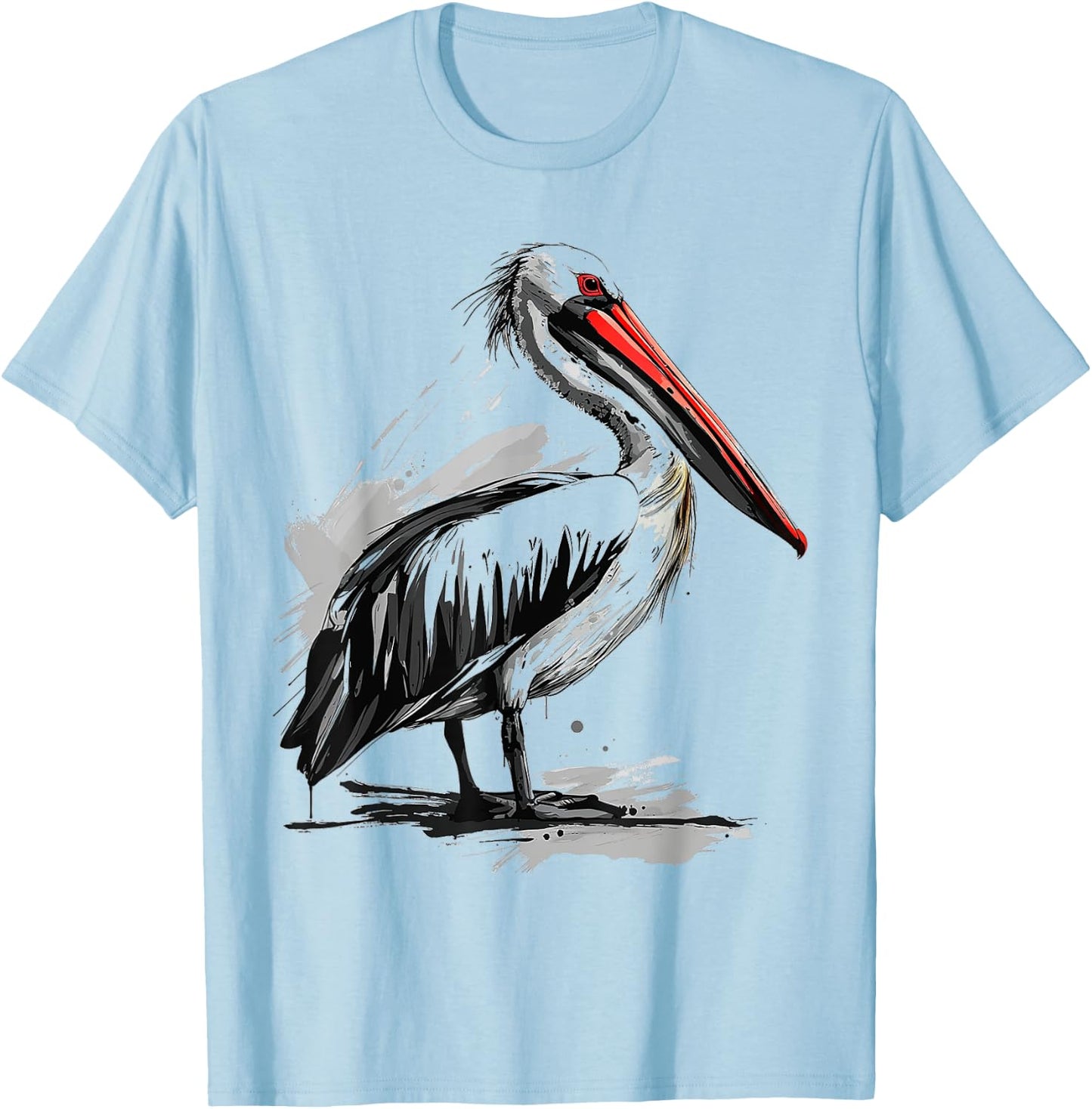 Pelican Animal Print Graphic Drawing Portrait Pelican T-Shirt - T-Shirt | Light Blue