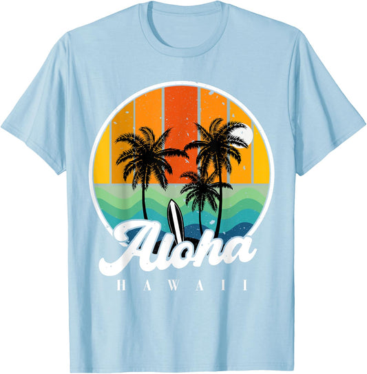 Hawaiian-Shirt Aloha Hawaii Palm Beach Kids Youth Teen Boy T-Shirt - T-Shirt | Light Blue