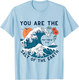 Salt of the Earth Inspirational Christian Bible Verse Retro T-Shirt - T-Shirt | Light Blue