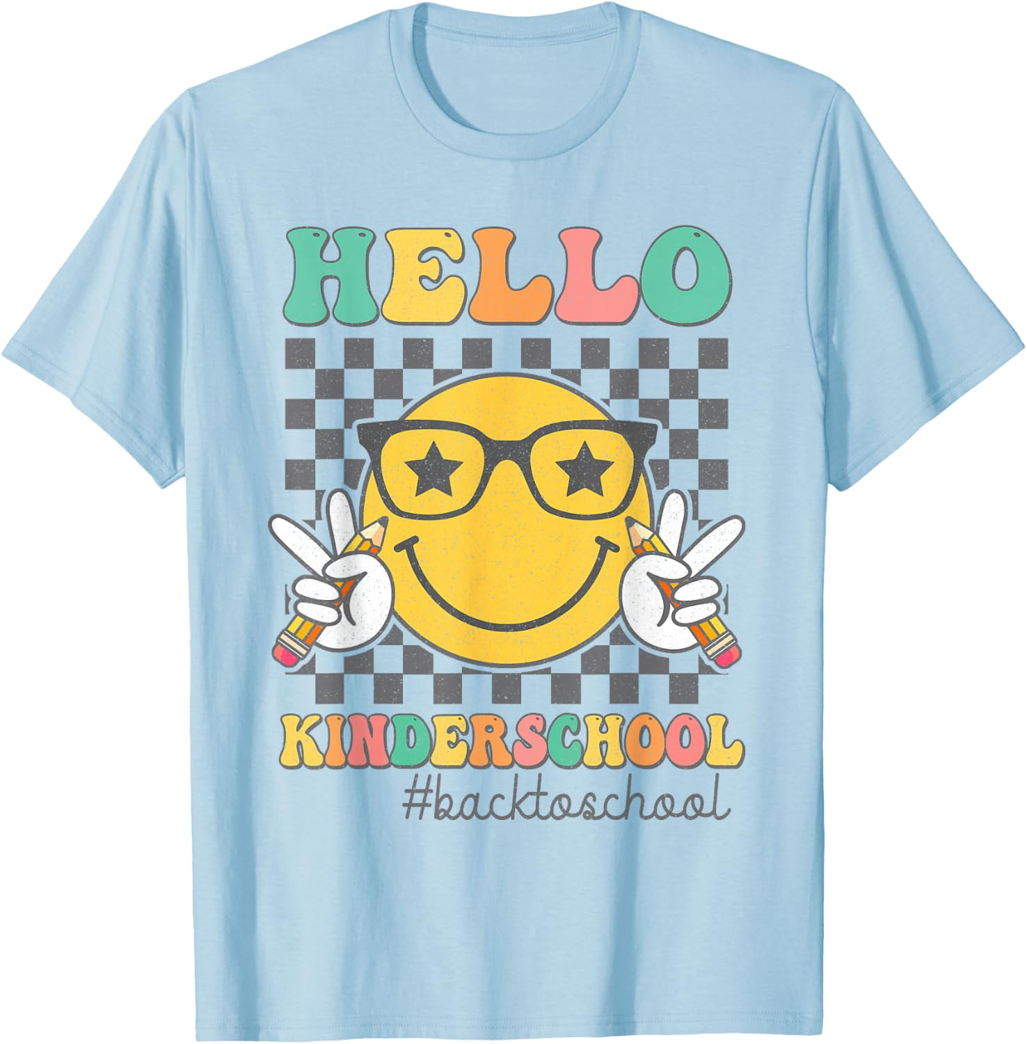 Hello Kindergarten Smile Face First Day Of School Girls Kids T-Shirt - T-Shirt | Light Blue