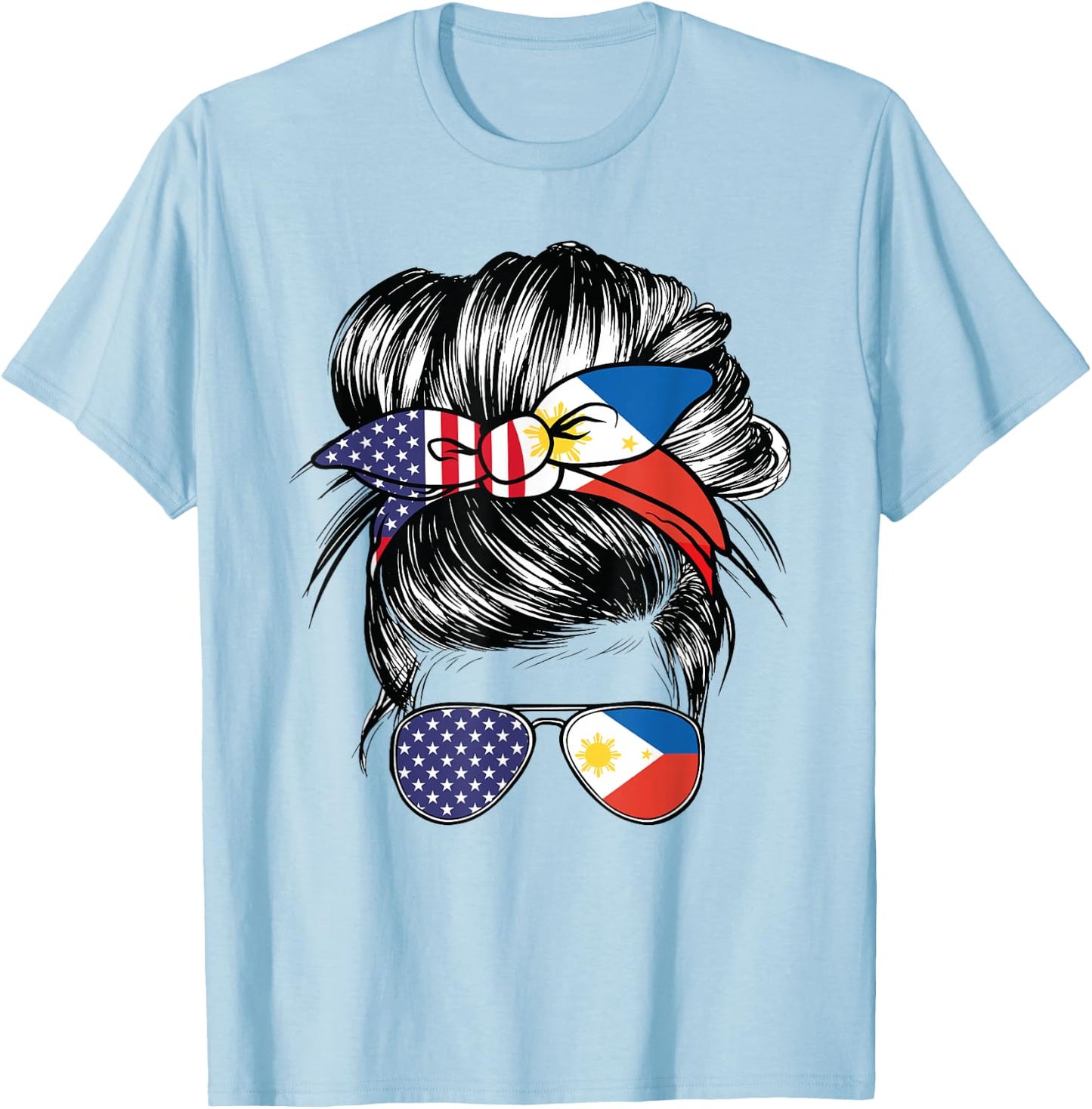 Philippines Flag American Women Girl USA Heritage Filipino T-Shirt - T-Shirt | Light Blue