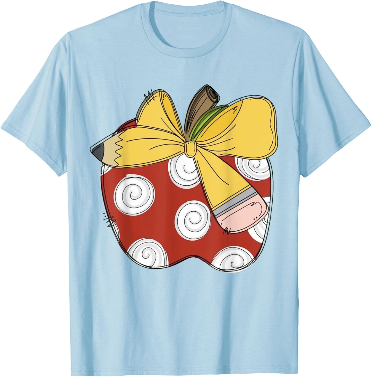Teacher Coquette Pencil Bow And Apple Teacher T-Shirt - T-Shirt | Light Blue
