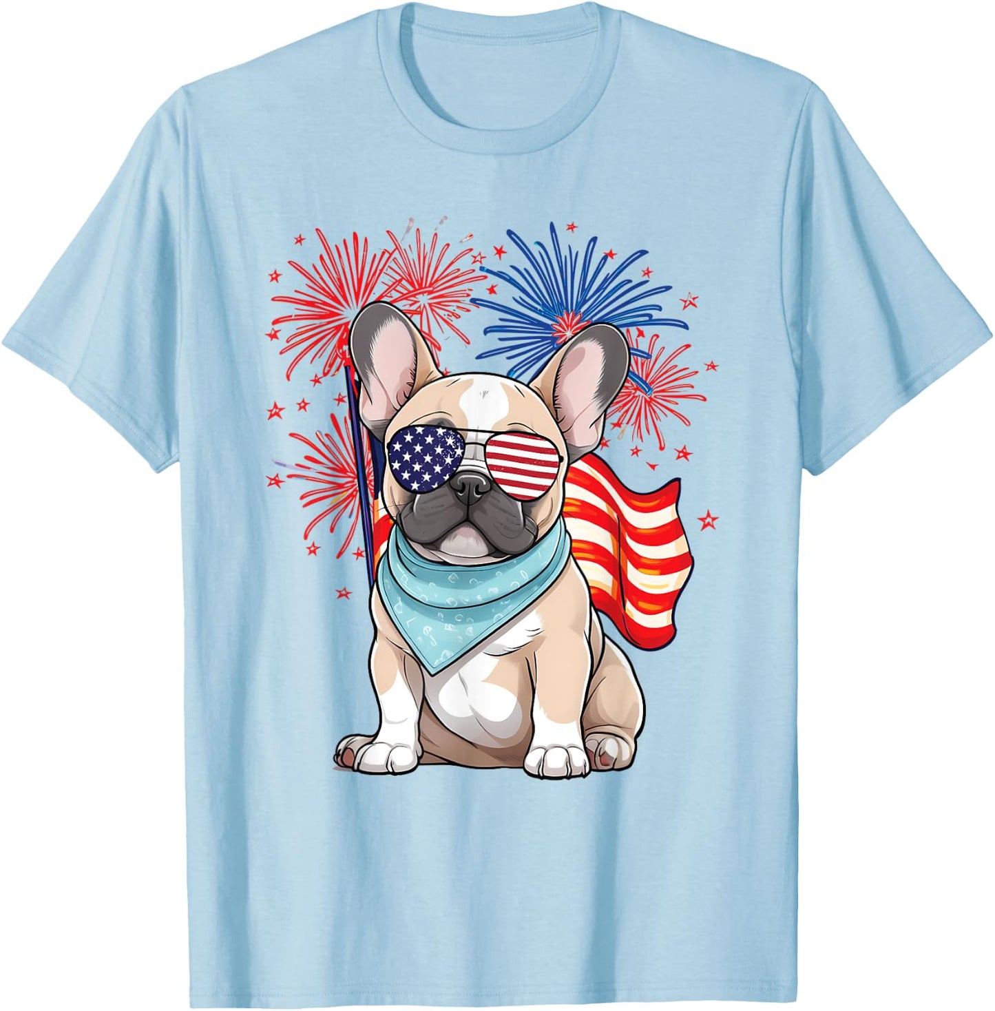 French Bulldog American Flag Frenchie Patriotic 4th of July Kids Men T-Shirt - T-Shirt | Light Blue