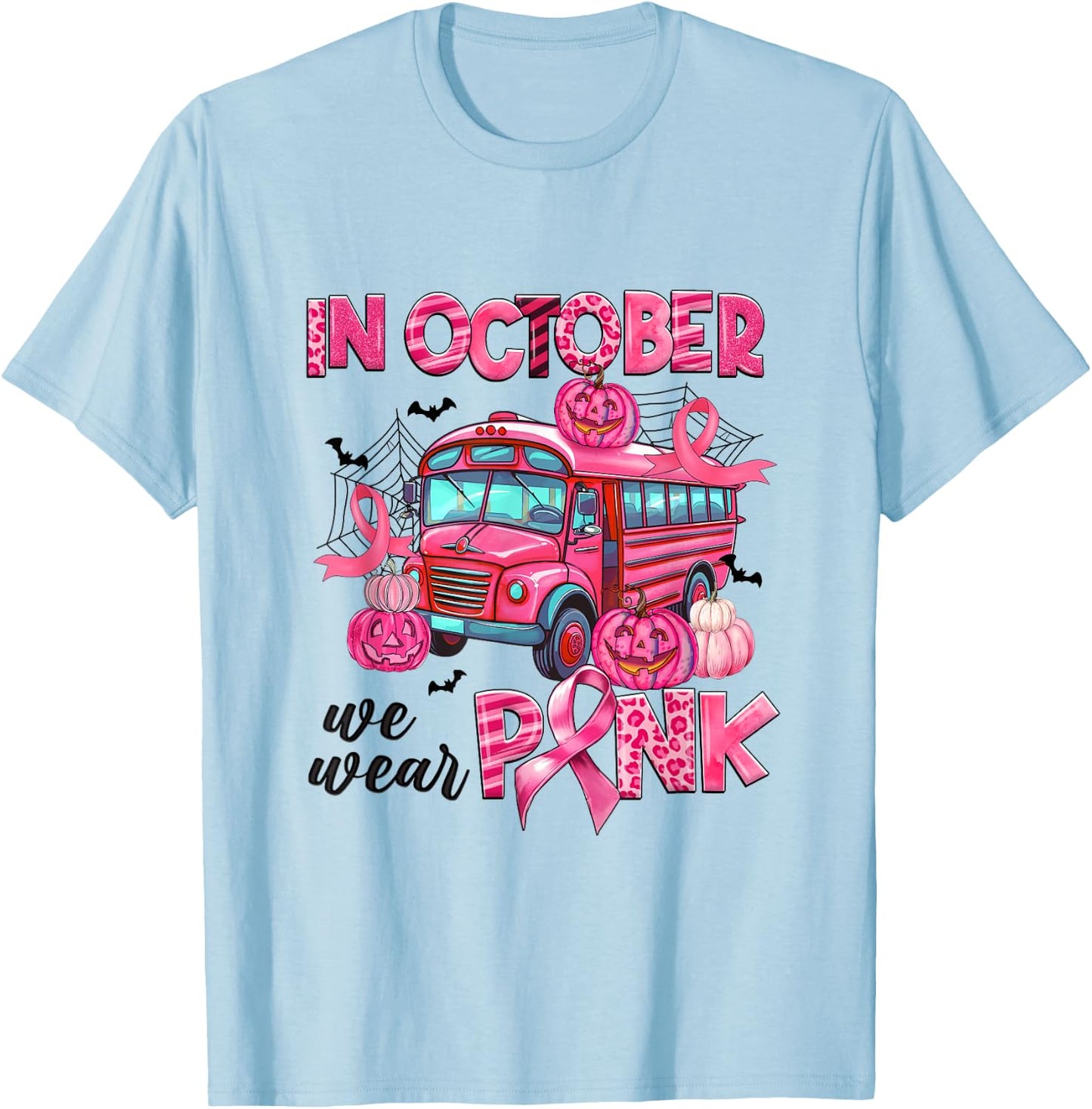In October We Wear Pink Bus Driver Leopard Breast Cancer T-Shirt - T-Shirt | Light Blue