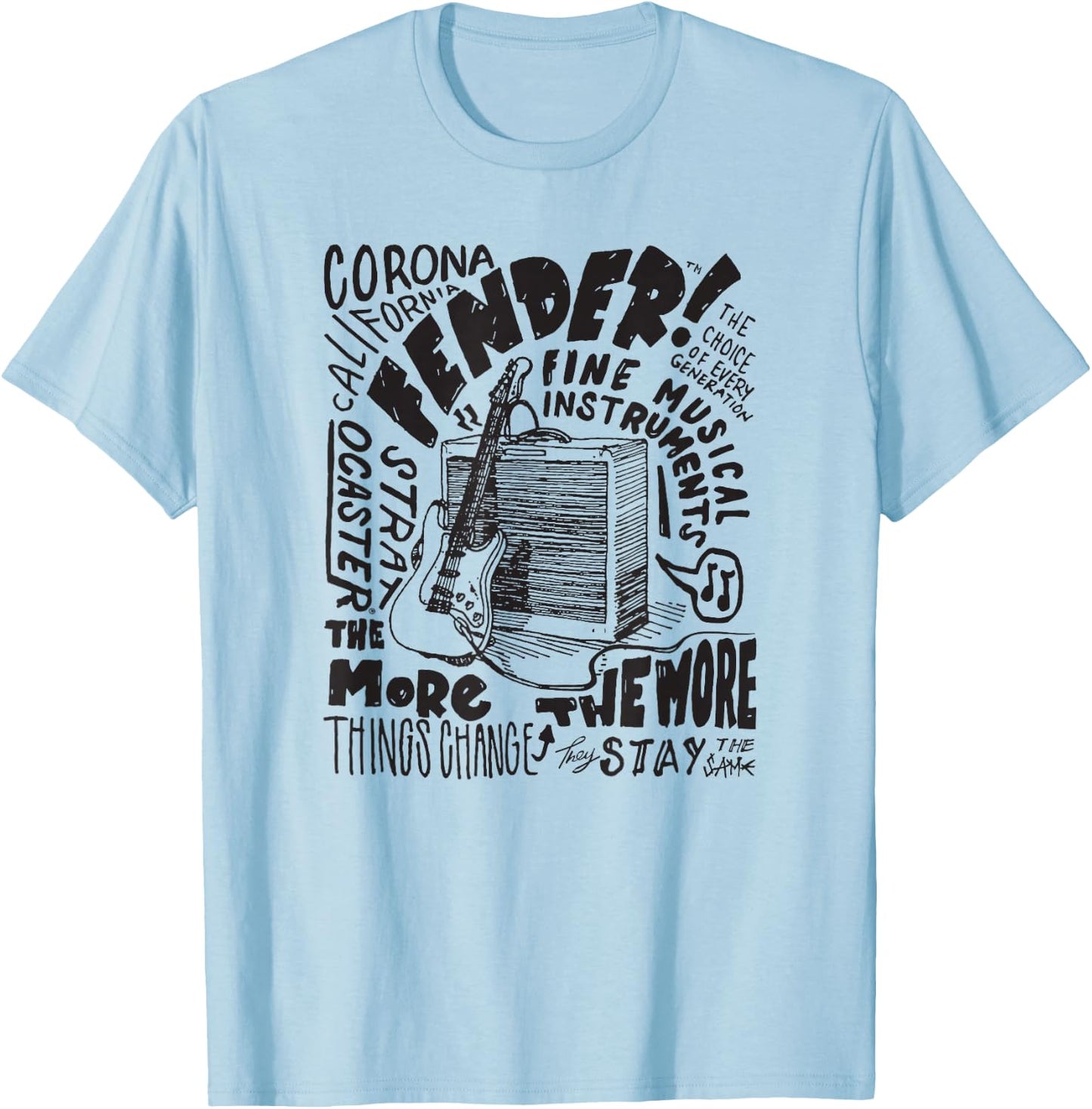 Fender Corona CA Guitar and Amp Sketch T-Shirt - T-Shirt | Light Blue