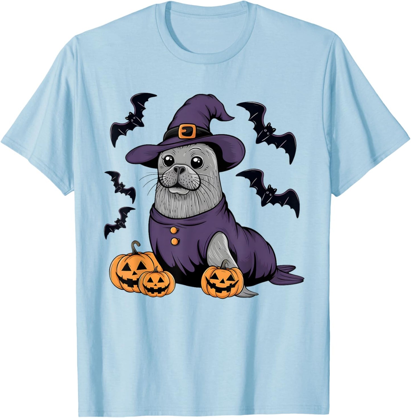 Pumpkin Bat Witch Costume Sea Lion Halloween T-Shirt - T-Shirt | Light Blue