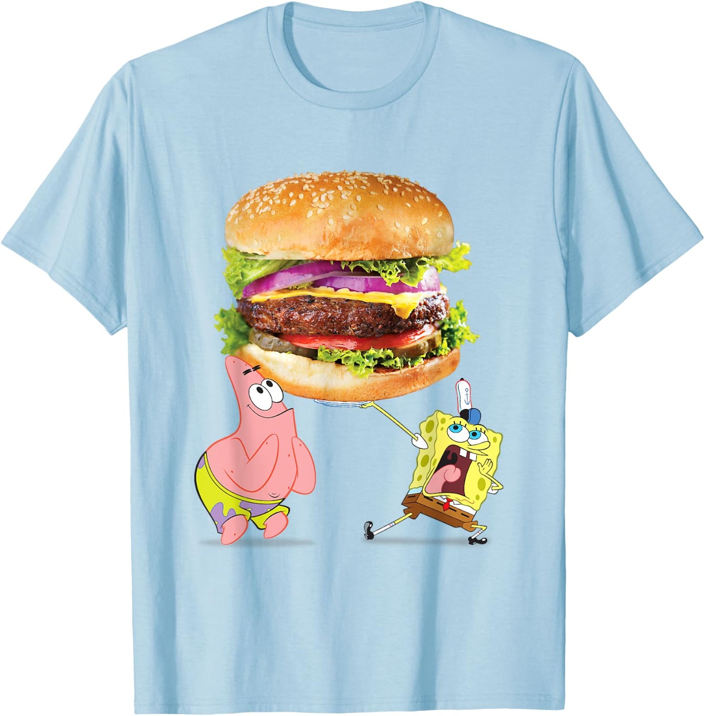 SpongeBob SquarePants & Patrick Star Giant Photo Real Burger T-Shirt - T-Shirt | Light Blue