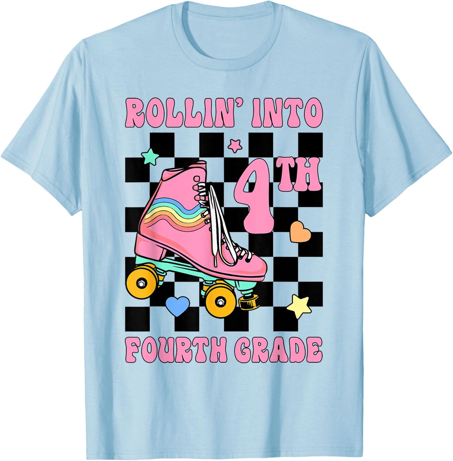 Rolling Into Fourth Grade Roller Skating Girl Back To School T-Shirt - T-Shirt | Light Blue