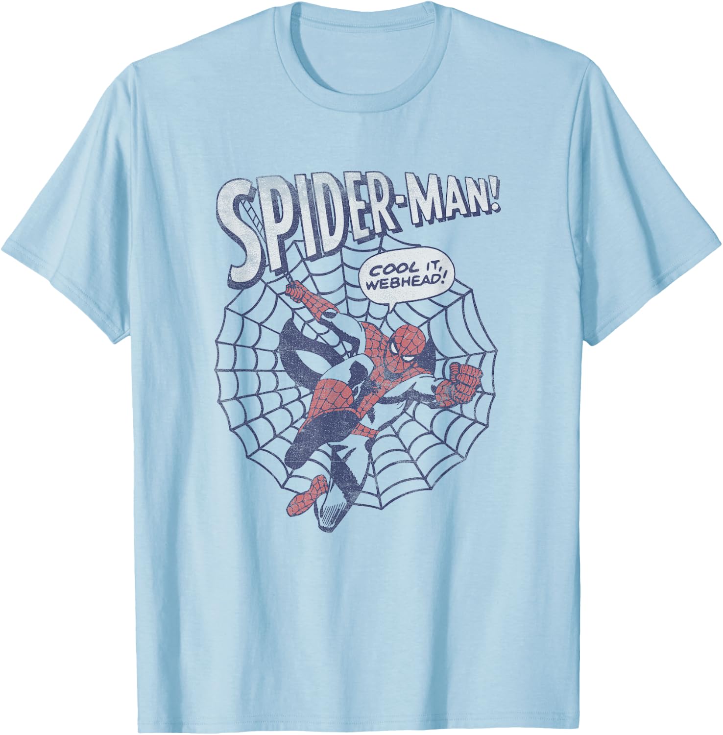 Marvel Spider-Man! Cool It Webhead! Distressed Chest Poster T-Shirt - T-Shirt | Light Blue