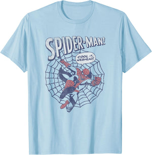 Marvel Spider-Man! Cool It Webhead! Distressed Chest Poster T-Shirt - T-Shirt | Light Blue