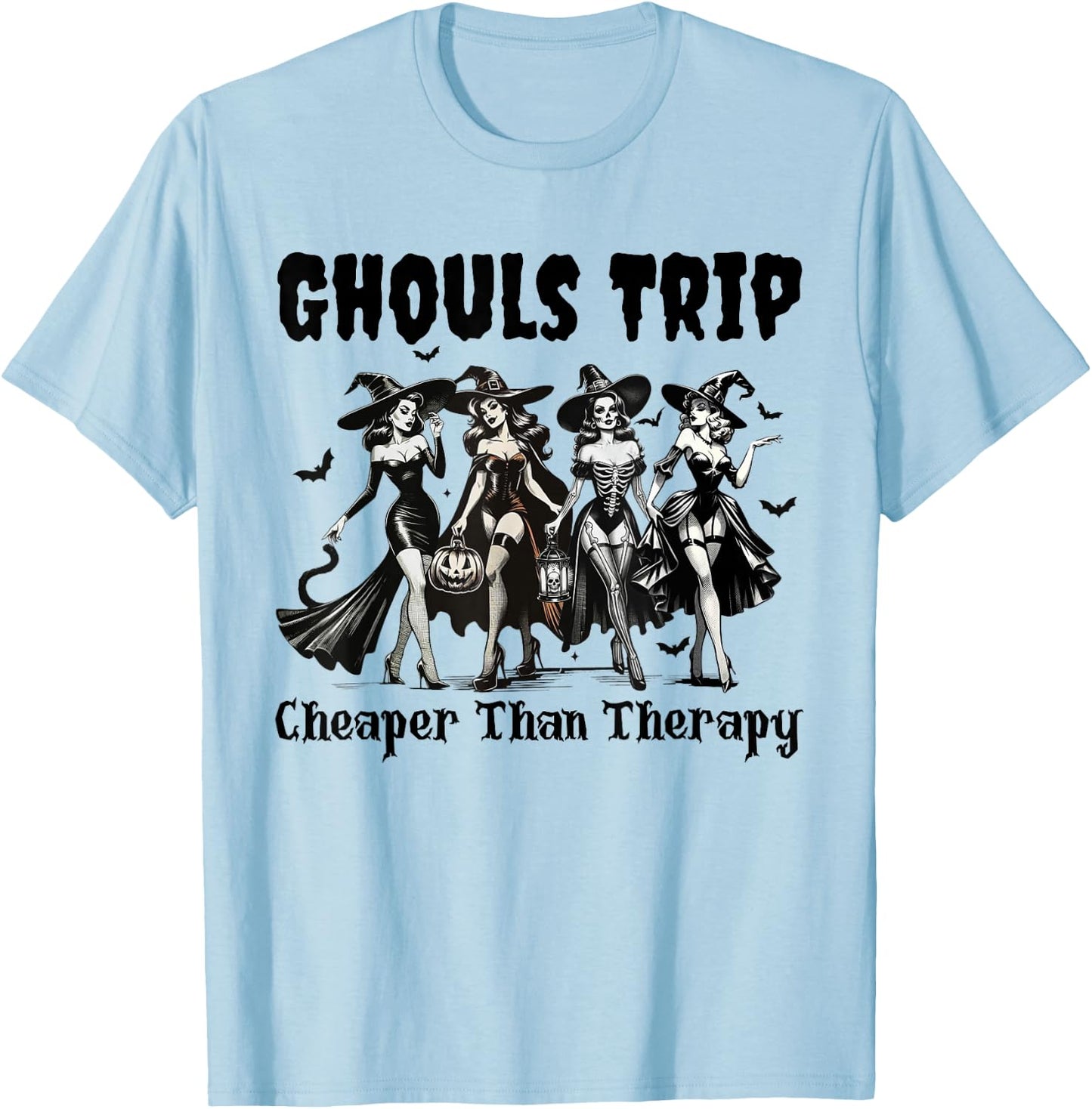 Vintage Ghouls Trip Cheaper Than Witch Therapy Halloween T-Shirt - T-Shirt | Light Blue