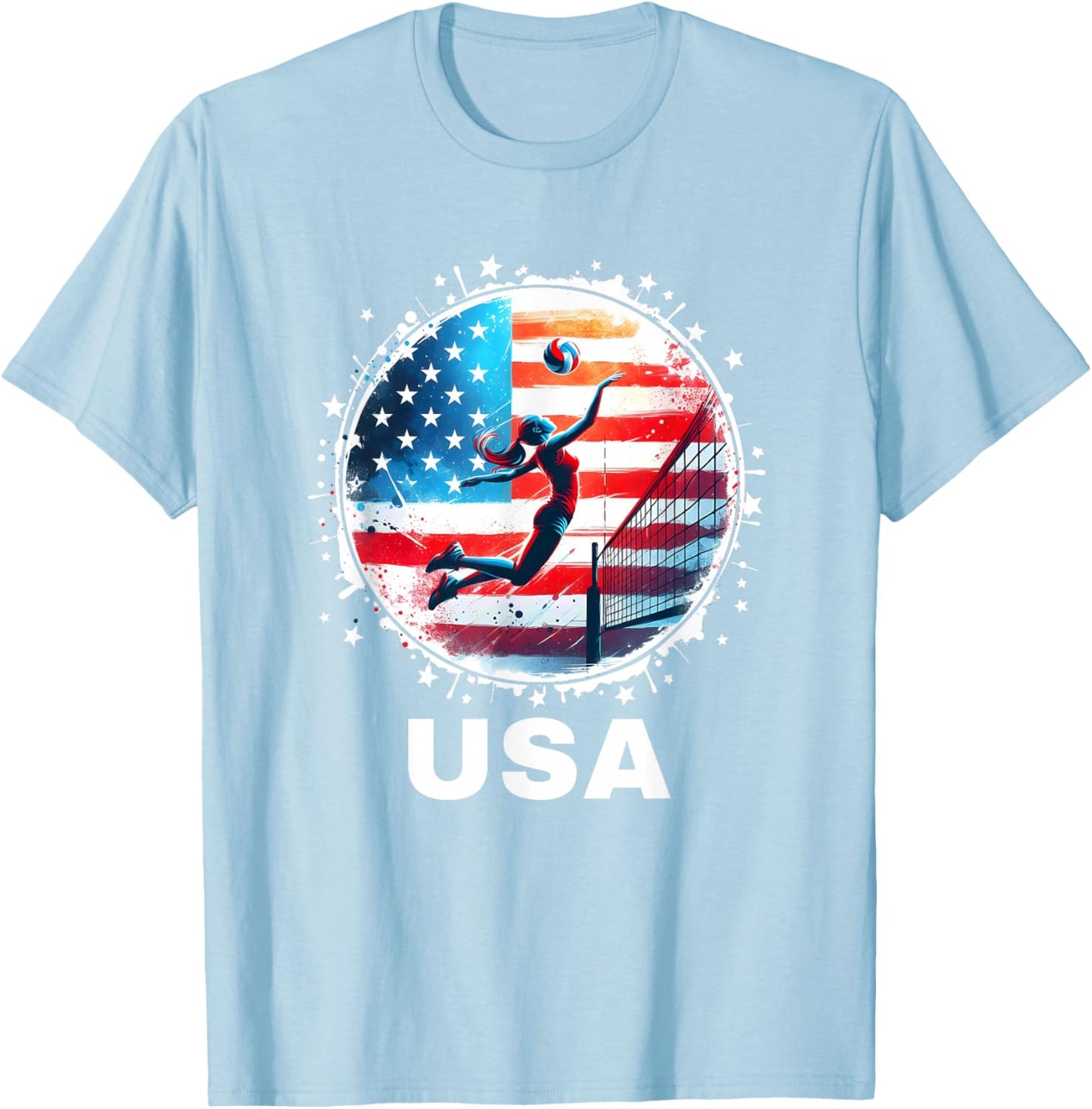 USA Women United States American Flag Volleyball USA Team T-Shirt - T-Shirt | Light Blue