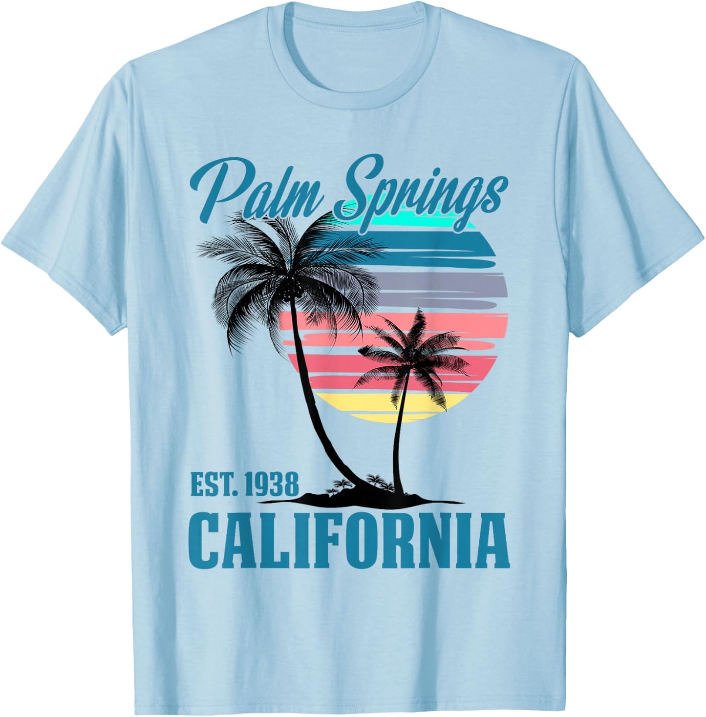 Retro Palm Springs California Beach Vibes Summer Vacation T-Shirt - T-Shirt | Light Blue