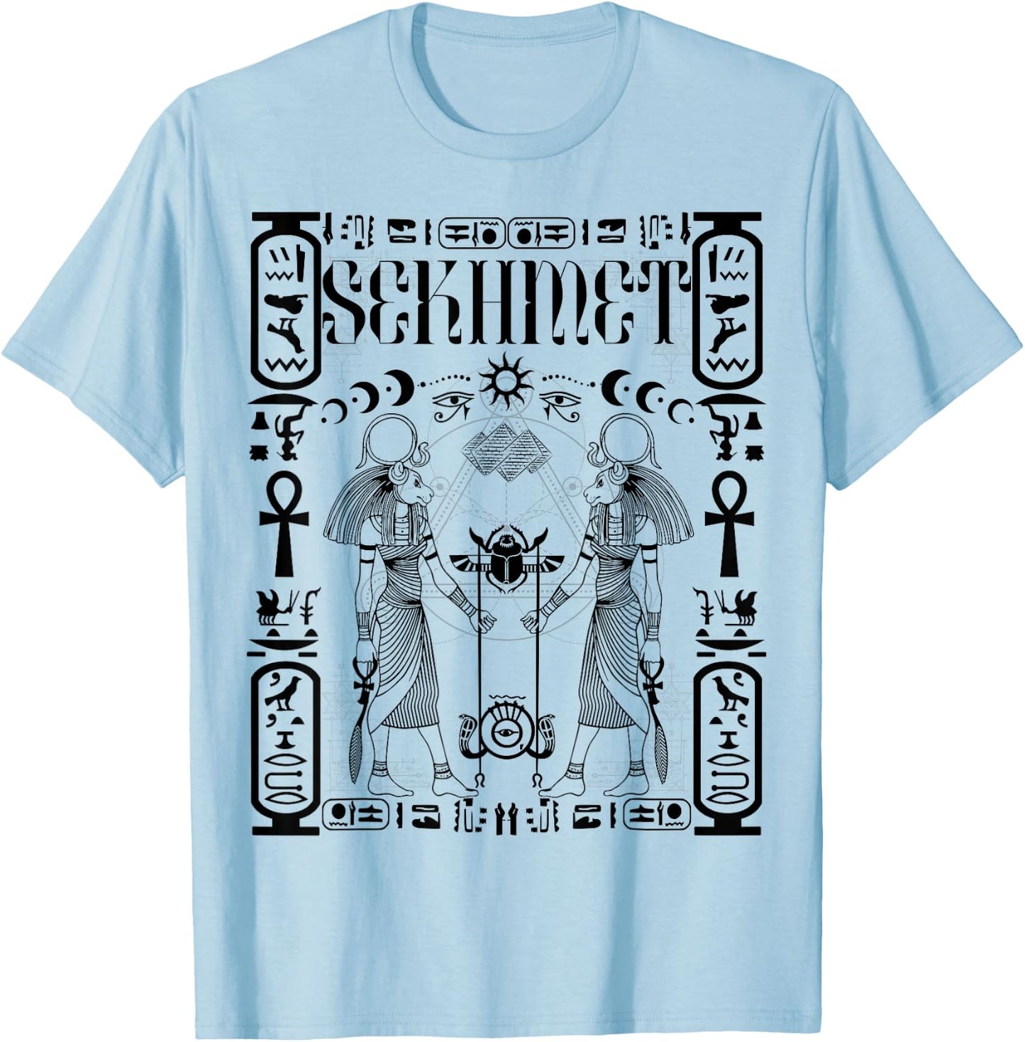 Sacred Geometry Science Egyptian Goddess Sekhmet Ankh T-Shirt - T-Shirt | Light Blue