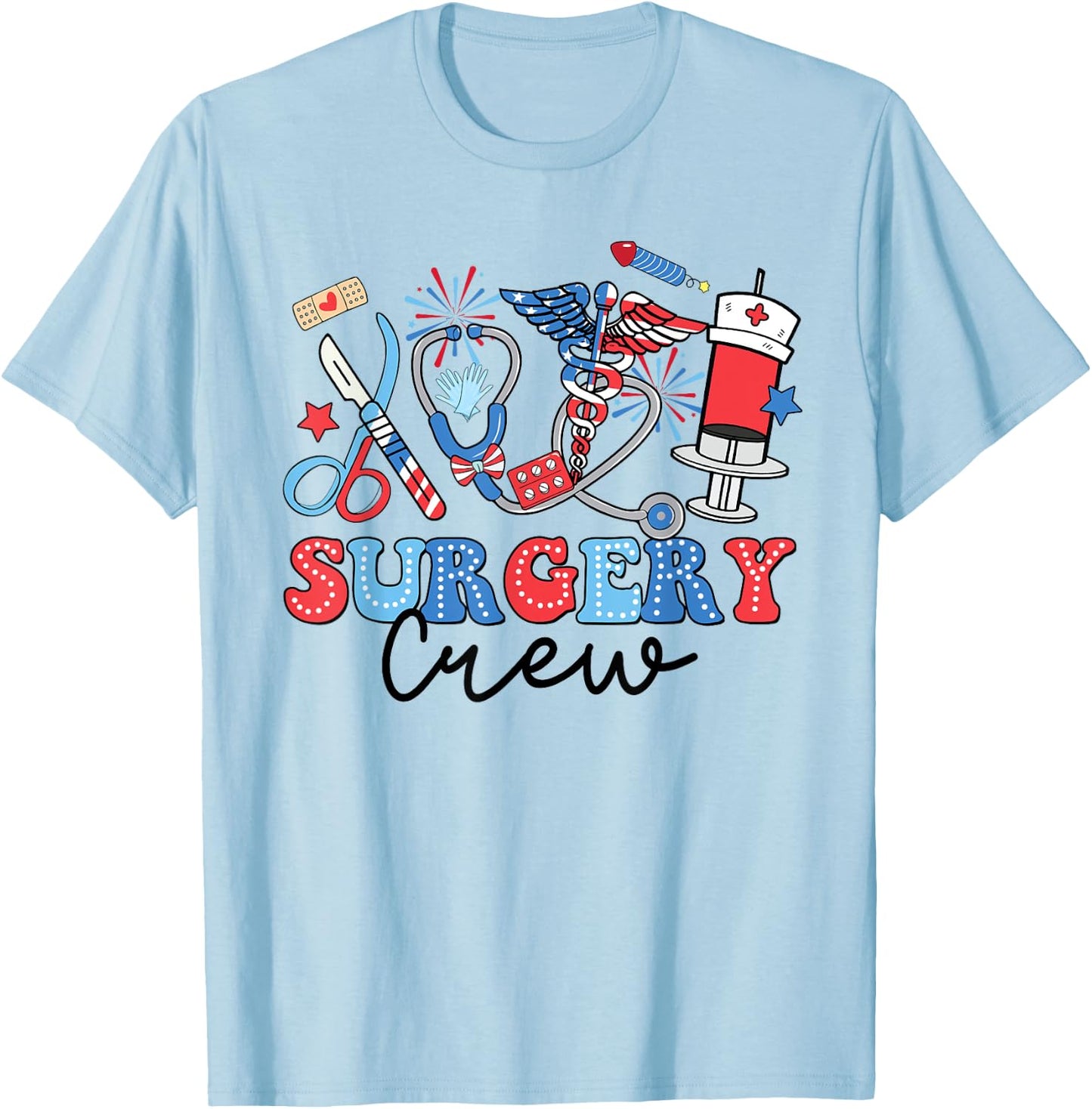 Retro Surgery Crew American Flag Surgical Tech 4th Of July Men T-Shirt - T-Shirt | Light Blue