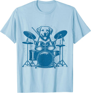 Drummer Dog Playing Drums Vintage Art Dog On Drums Women T-Shirt - T-Shirt | Light Blue