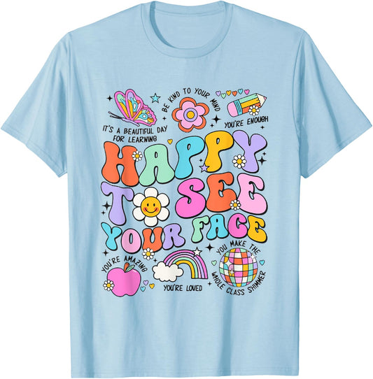 Happy To See Your Face Teacher Disco Ball Back To School T-Shirt - T-Shirt | Light Blue