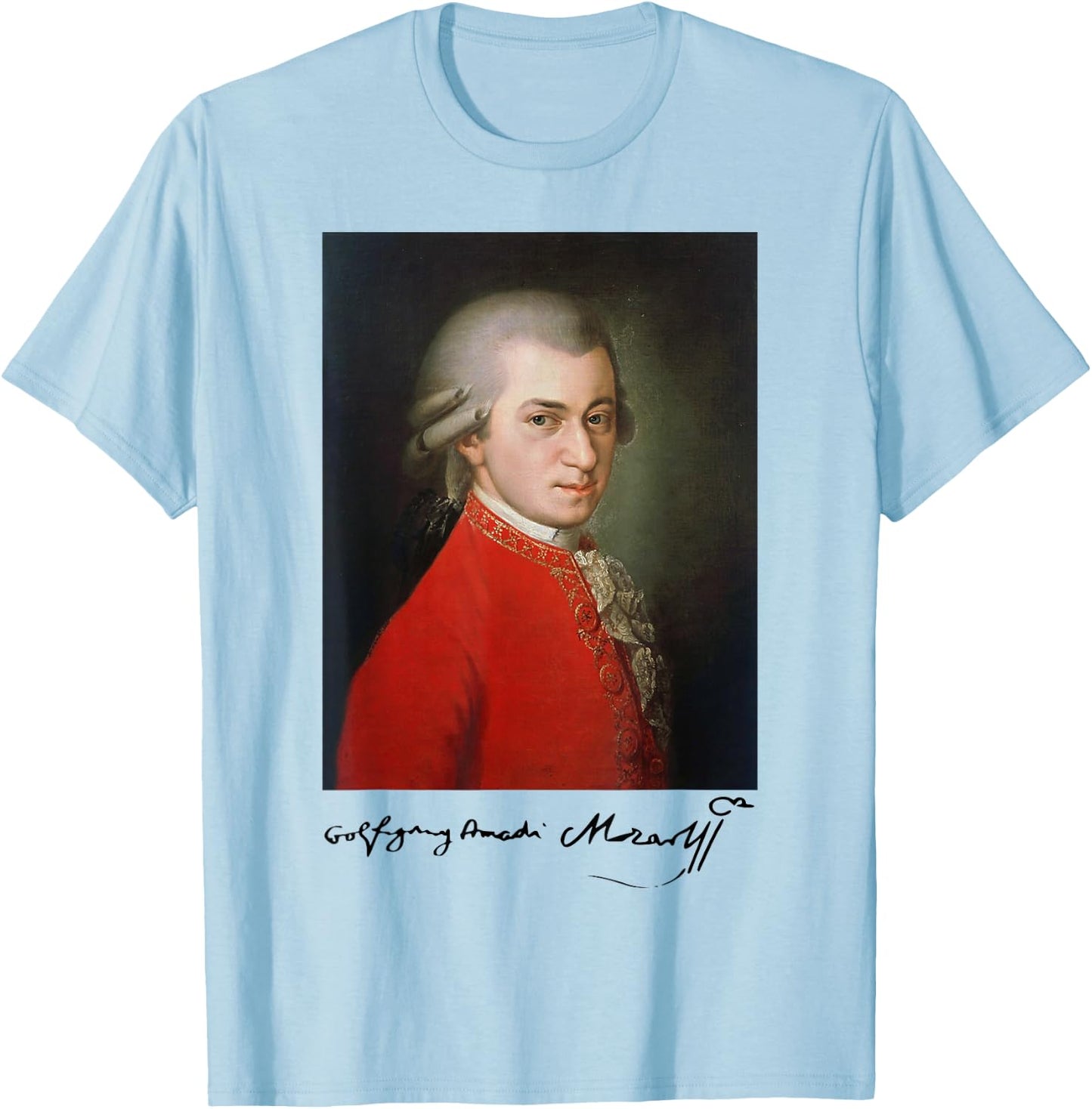 Wolfgang Amadeus Mozart - Composer Signature Classical Music T-Shirt - T-Shirt | Light Blue