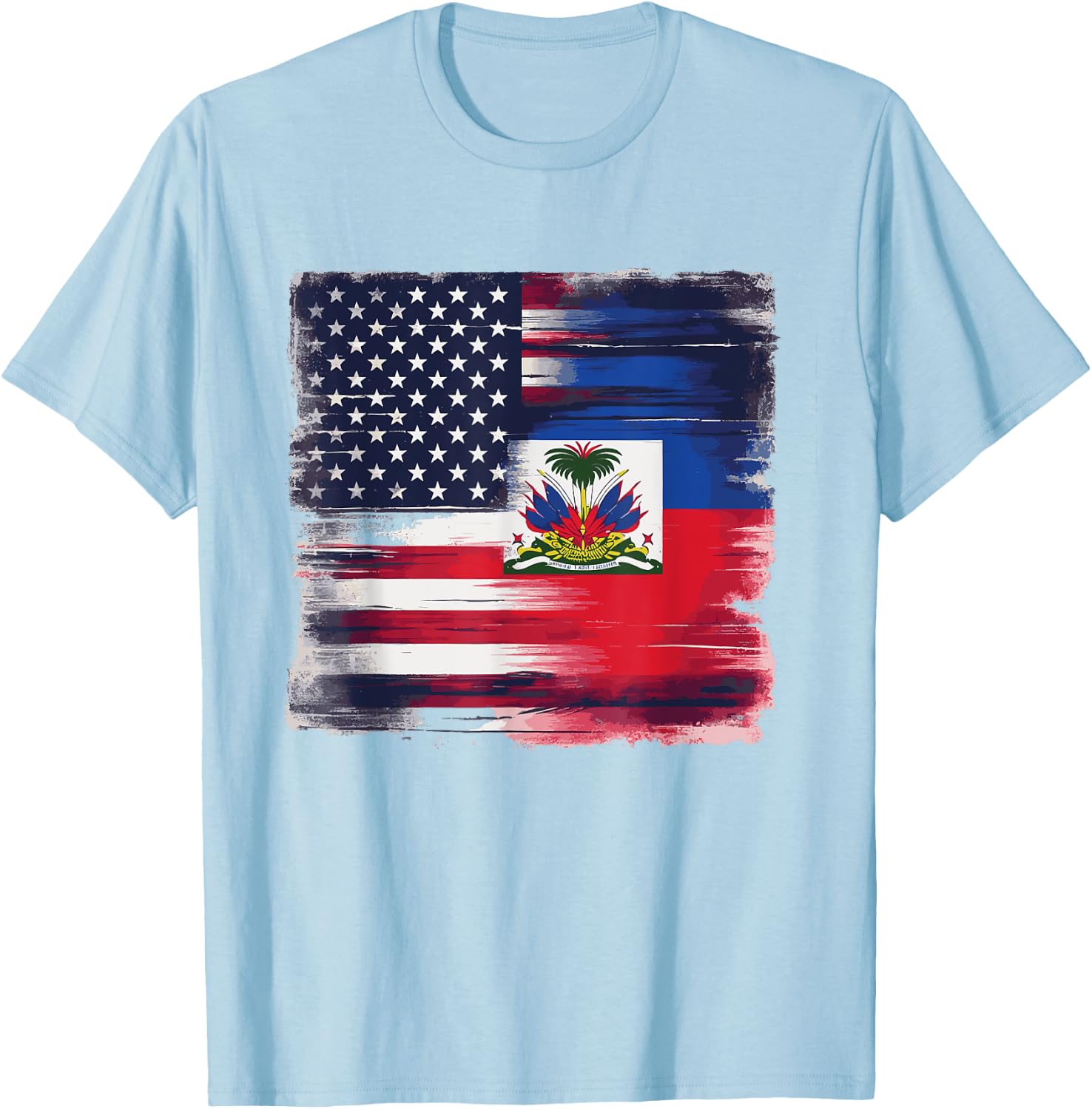 Vintage Half American Half Haitian Flag Family Heritage T-Shirt - T-Shirt | Light Blue