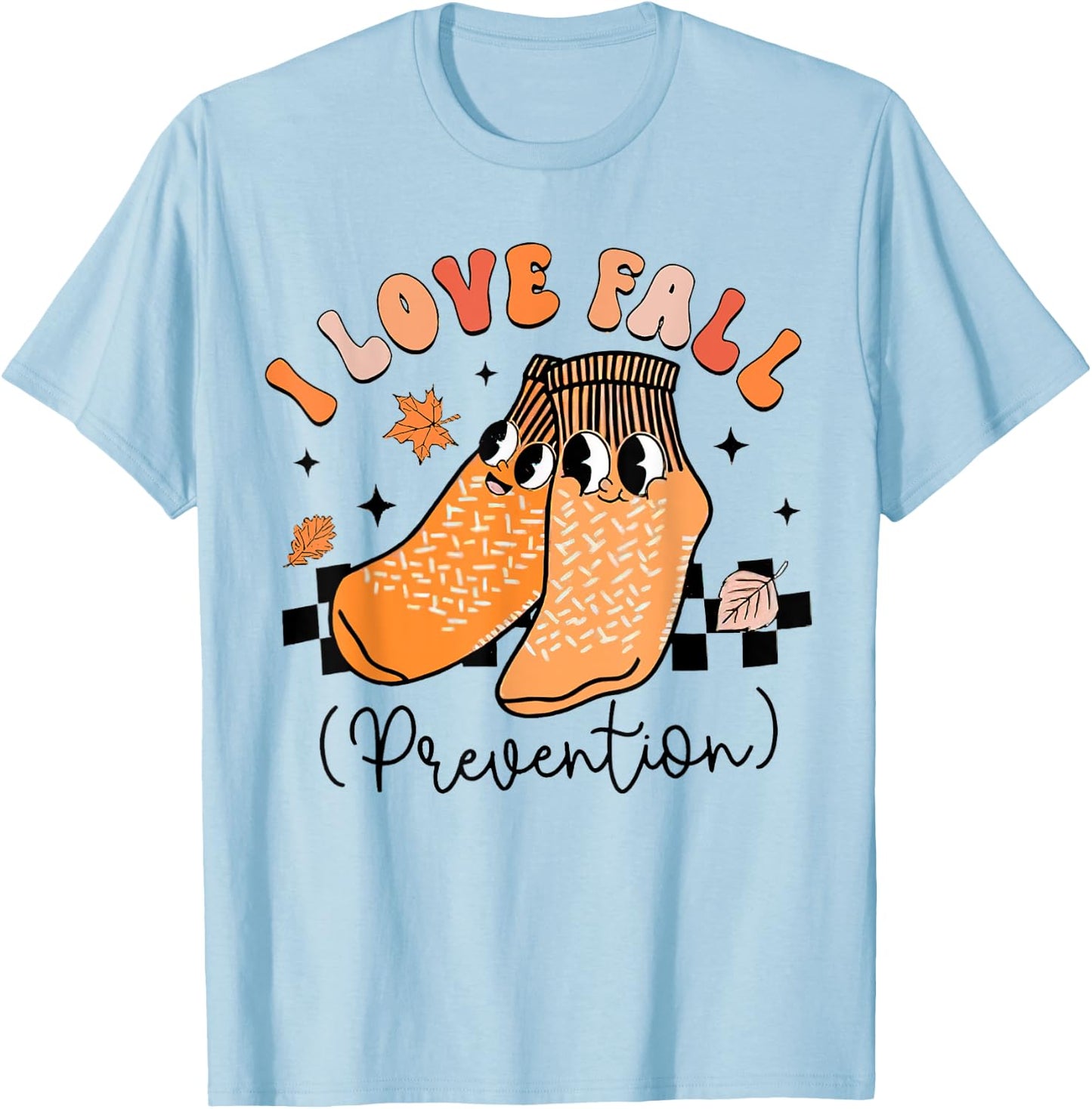 Groovy Retro I Love Fall Prevention, Fall Physical Therapy T-Shirt - T-Shirt | Light Blue
