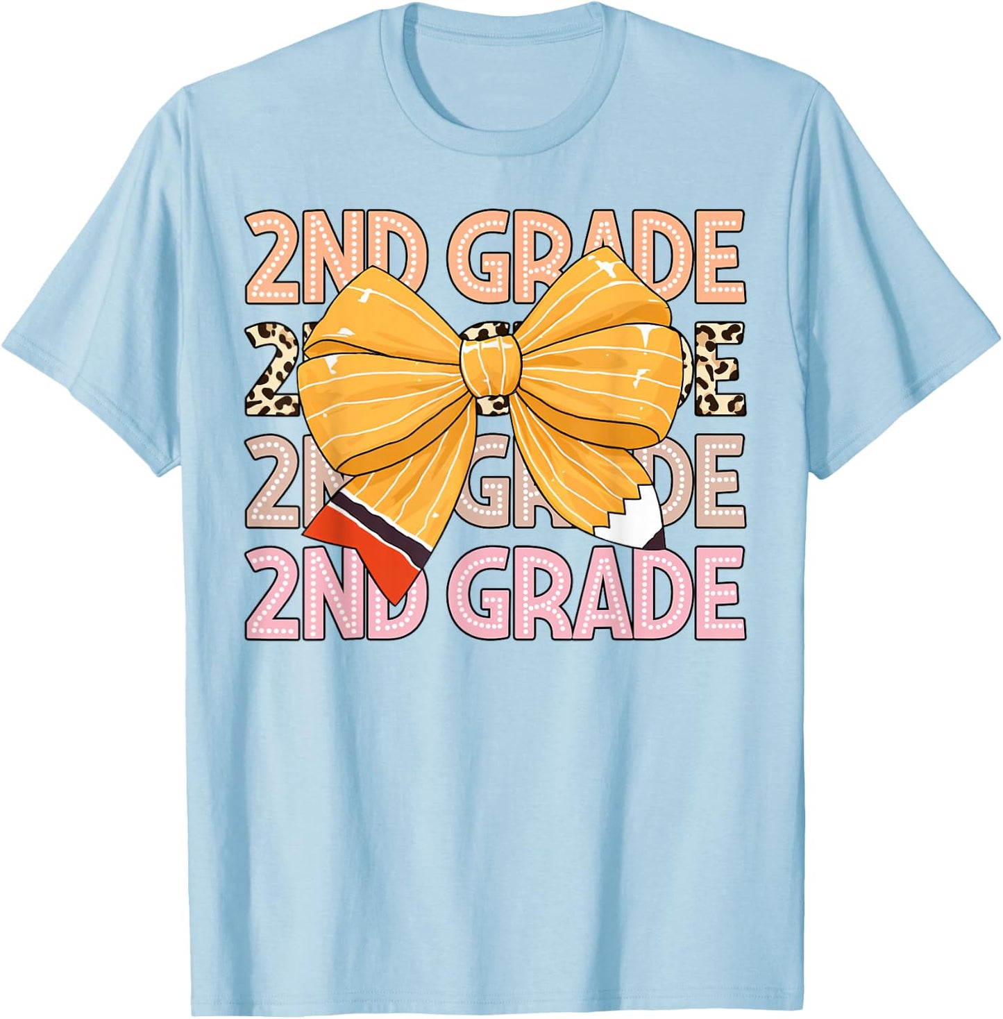 2nd Grade Teacher Pencil Coquette Bow Back To School Women Girls Kids T-Shirt - T-Shirt | Light Blue