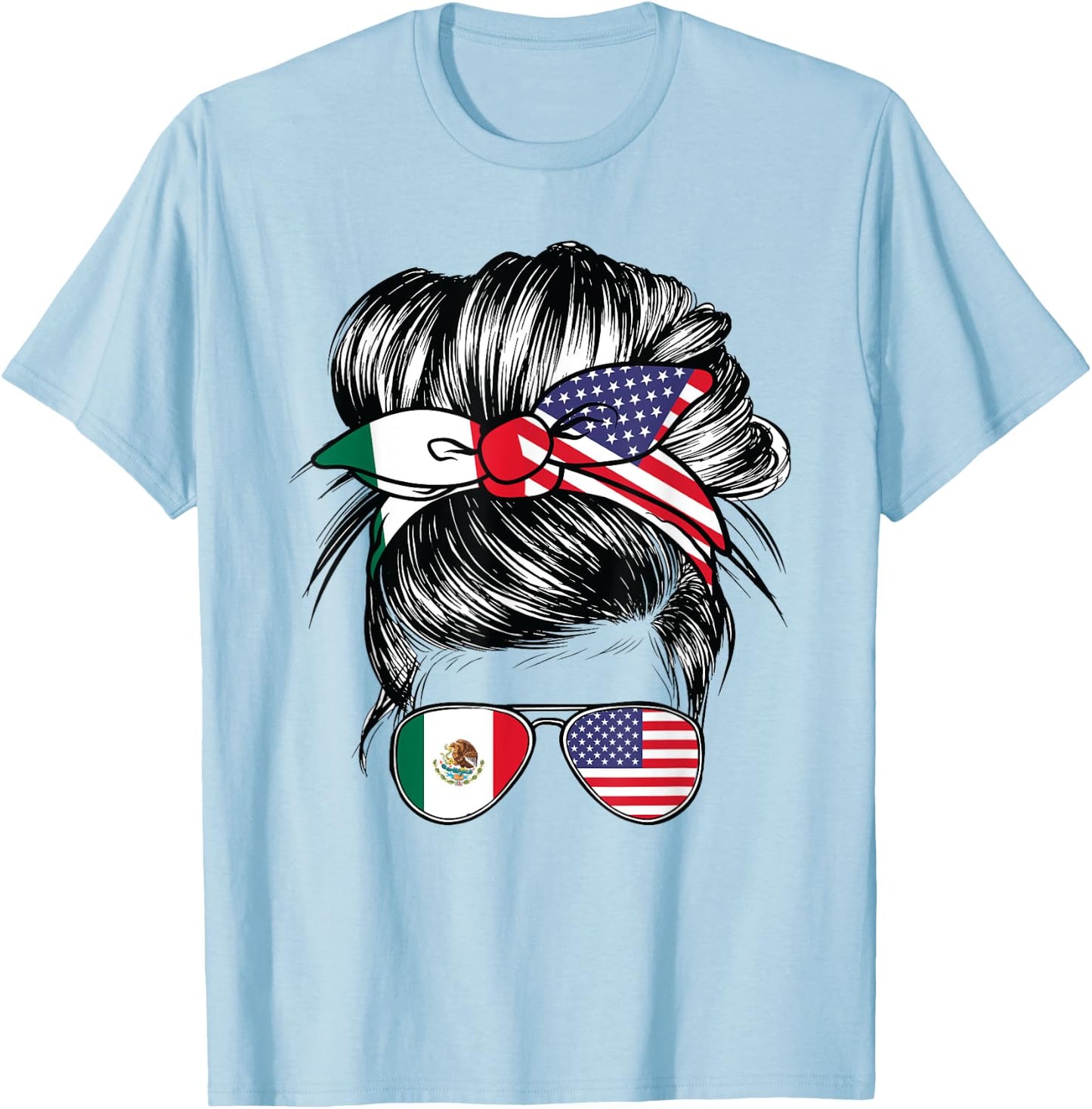 Mexican Flag Mexico Women American USA Heritage Mexico T-Shirt - T-Shirt | Light Blue