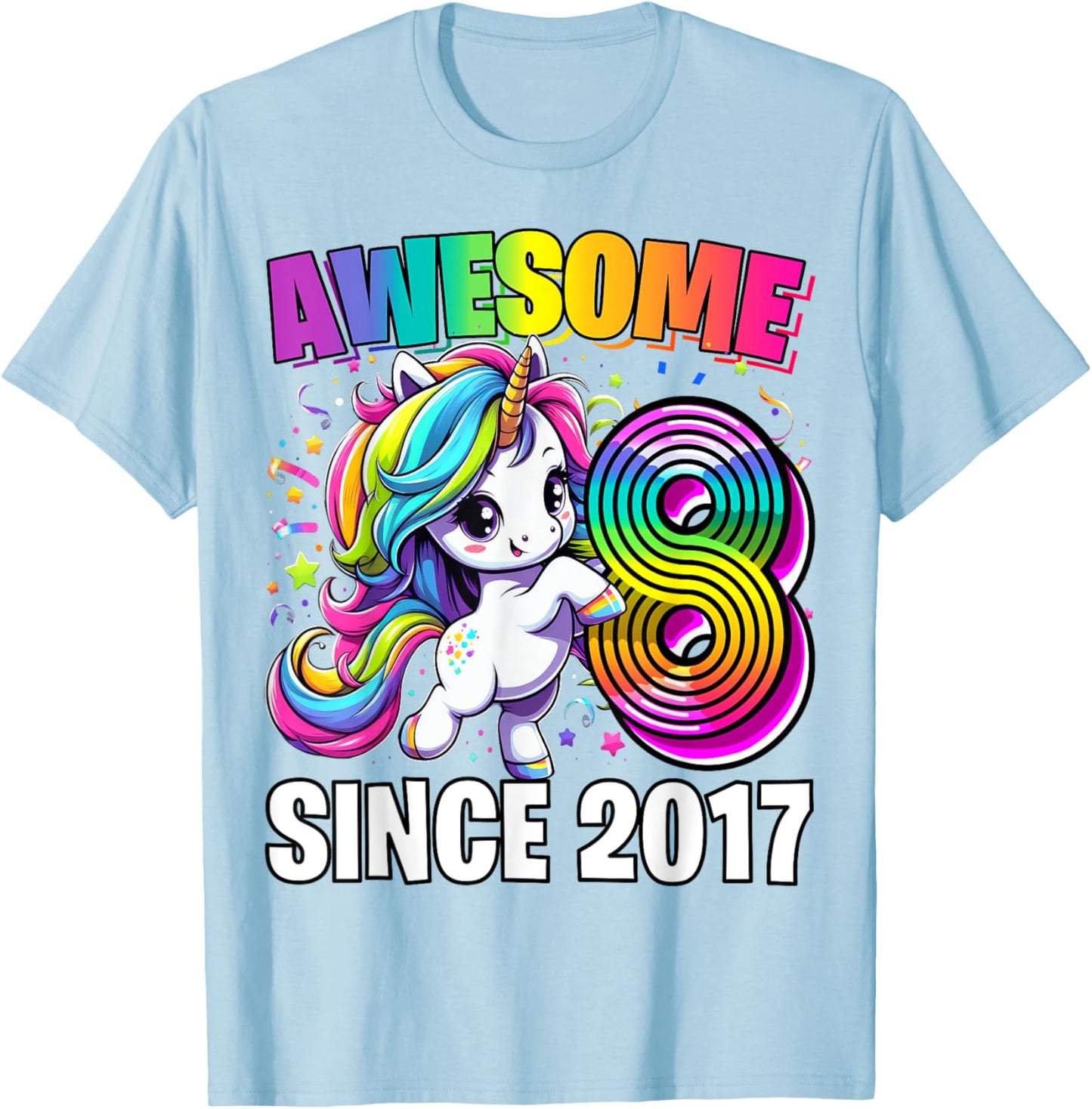 Unicorn 8th Birthday 8 Year Old Unicorn Party Girls Outfit T-Shirt - T-Shirt | Light Blue