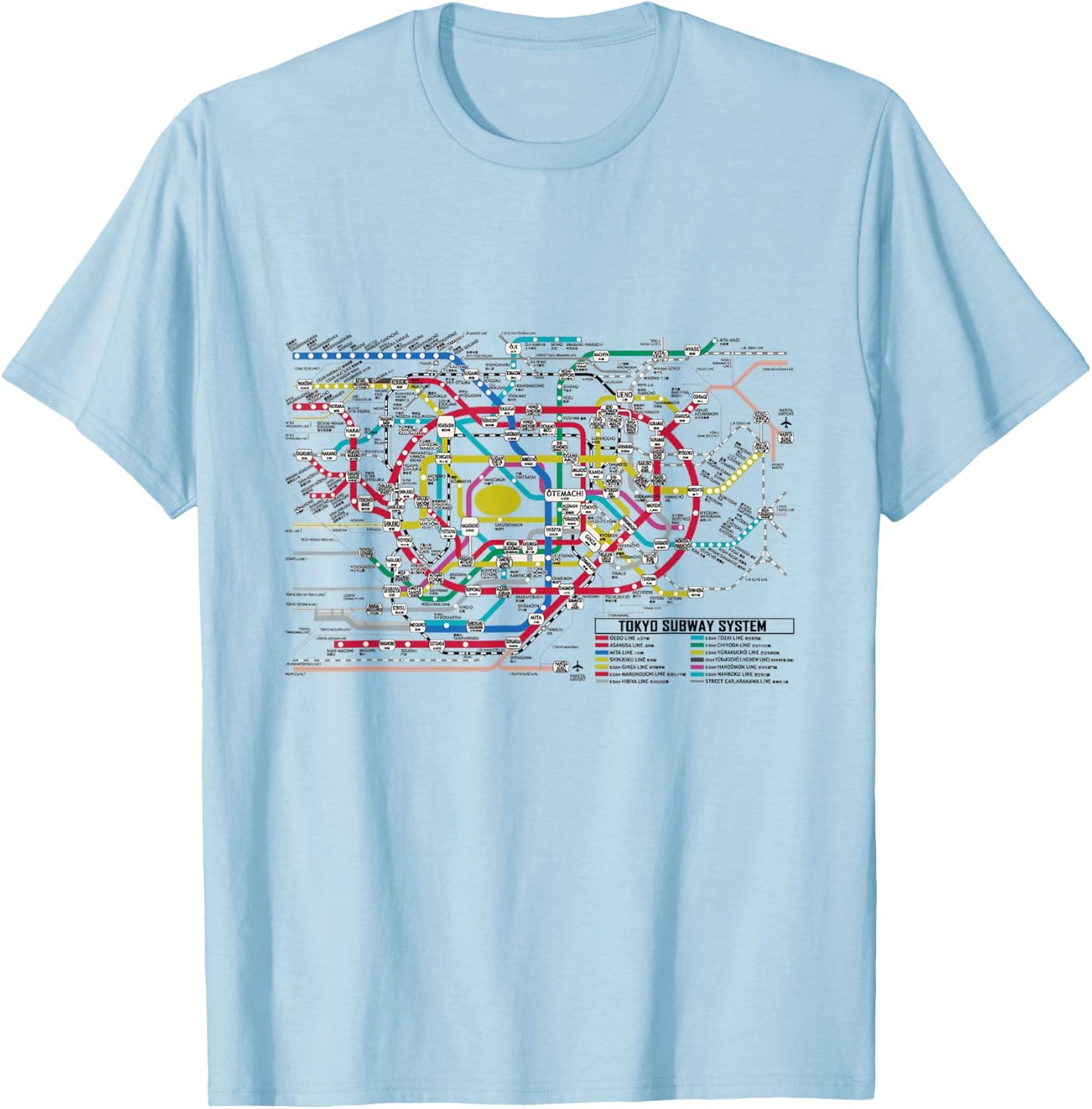 Tokyo Subway Map - Map of the Tokyo Subway System T-Shirt - T-Shirt | Light Blue