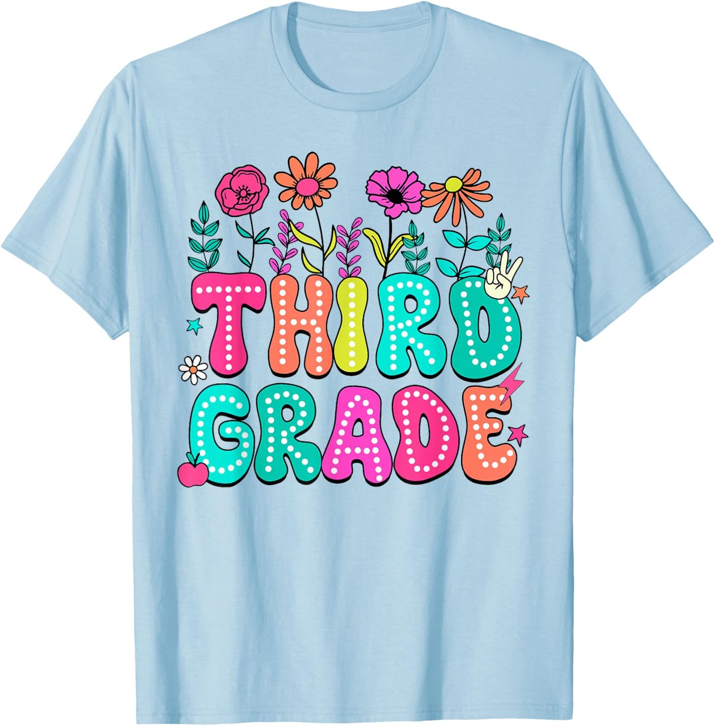 3rd Grade Teacher Student Wildflower Back To School Floral Women Girls Kids T-Shirt - T-Shirt | Light Blue