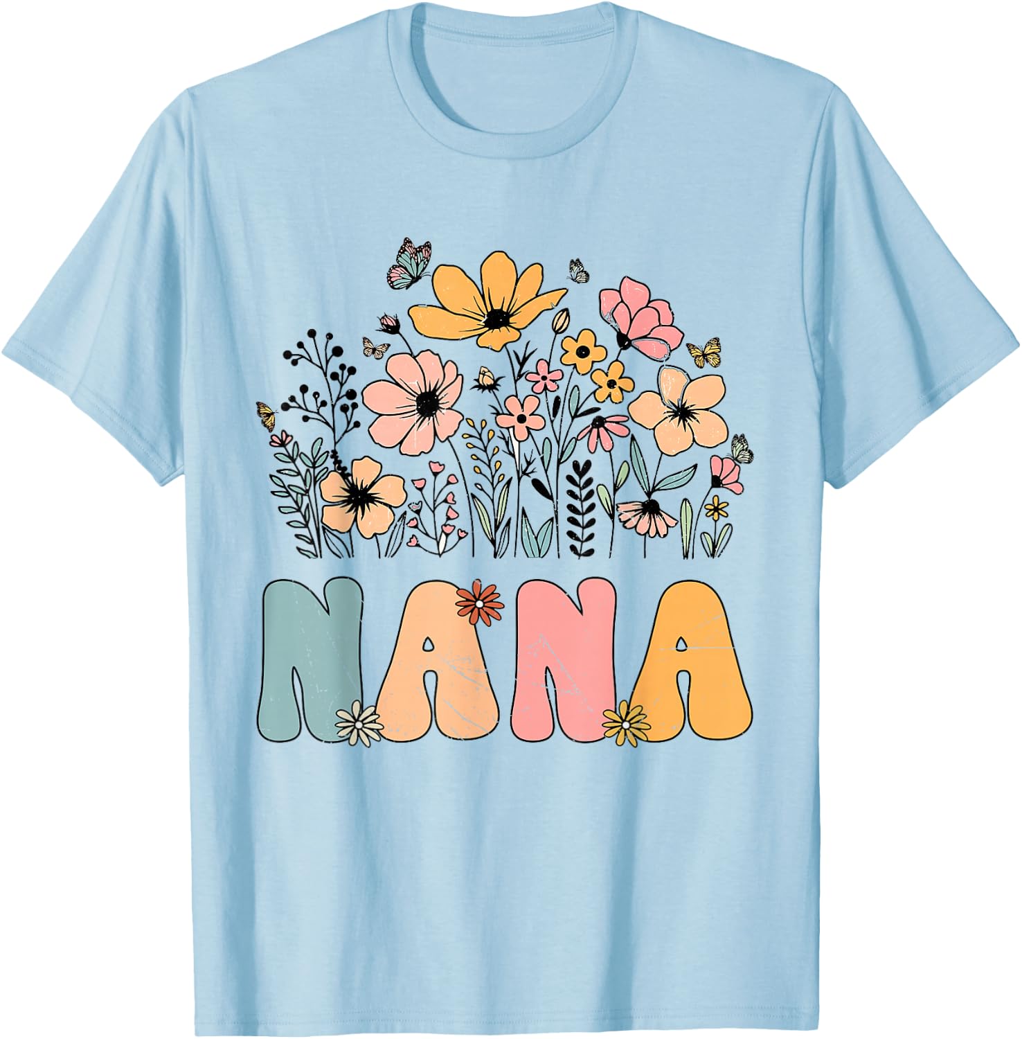 Wildflower Nana Life Grandma Grandmother Announcement T-Shirt - T-Shirt | Light Blue