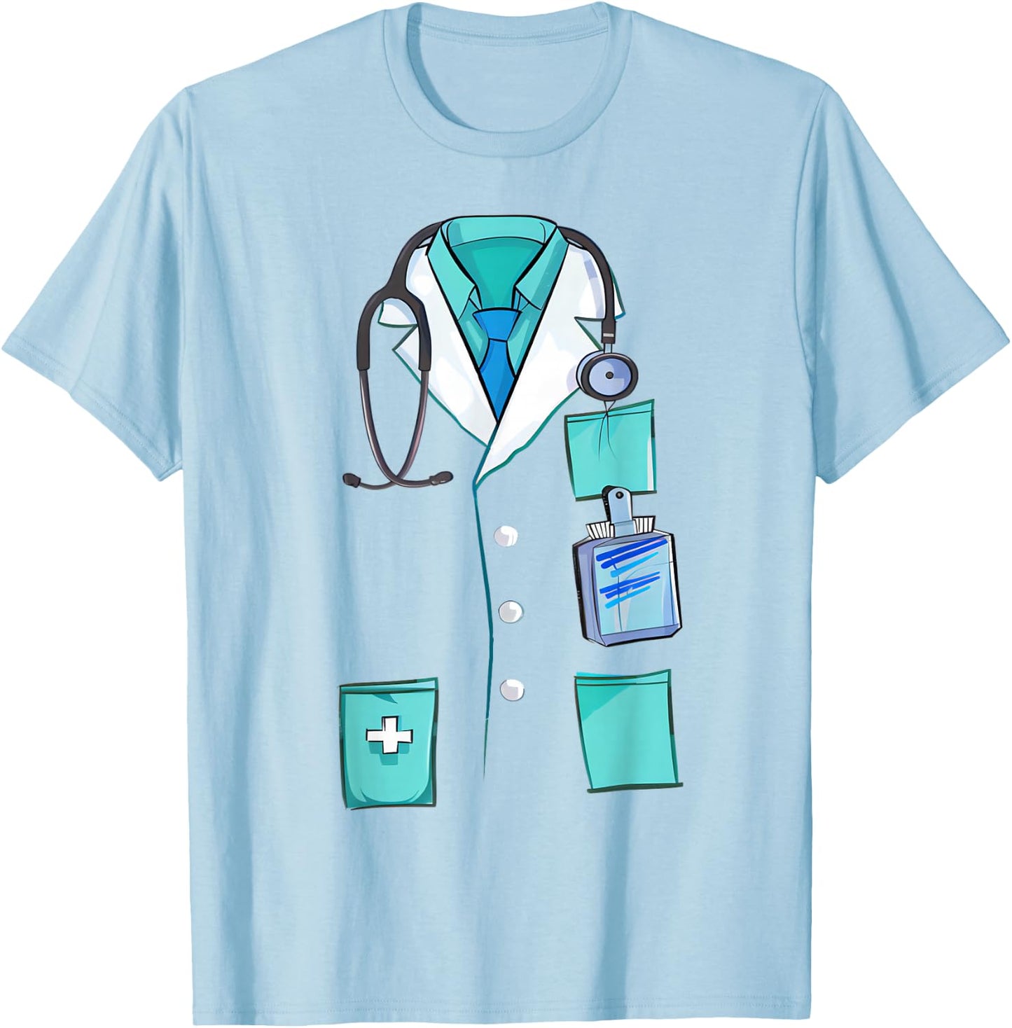 Doctor Costume Halloween White Lab Coat Men Women Kids T-Shirt - T-Shirt | Light Blue