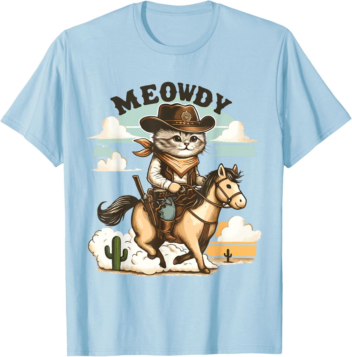 Meowdy Partner Cat Cowboy Horse Howdy Funny Country Western T-Shirt - T-Shirt | Light Blue