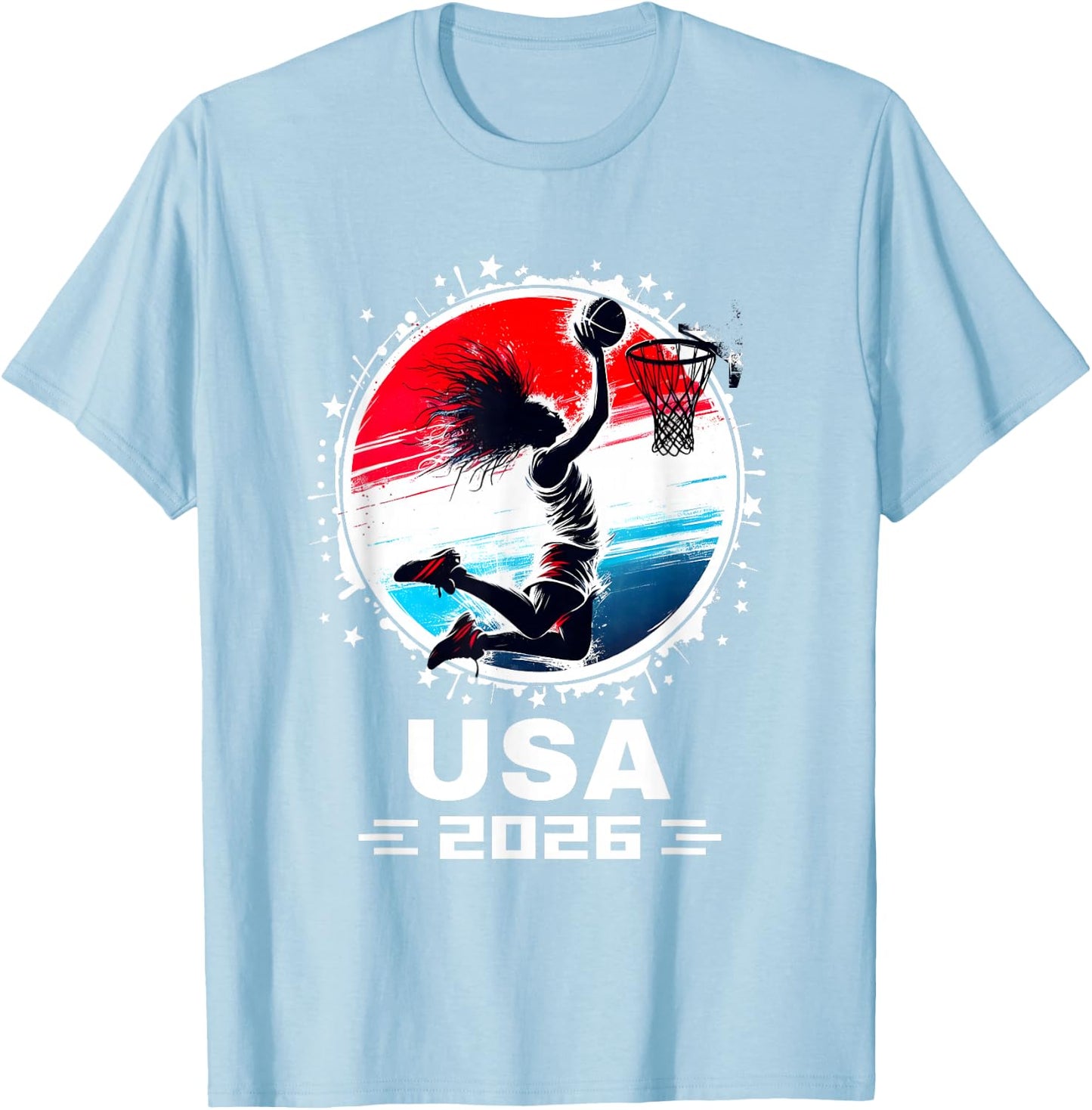 Basketball 2026 Women Basketball USA Flag 2026 T-Shirt - T-Shirt | Light Blue