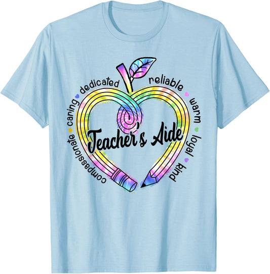 Cute Teacher's Aide Shirt Appreciation Day Gift Apple Heart T-Shirt - T-Shirt | Light Blue