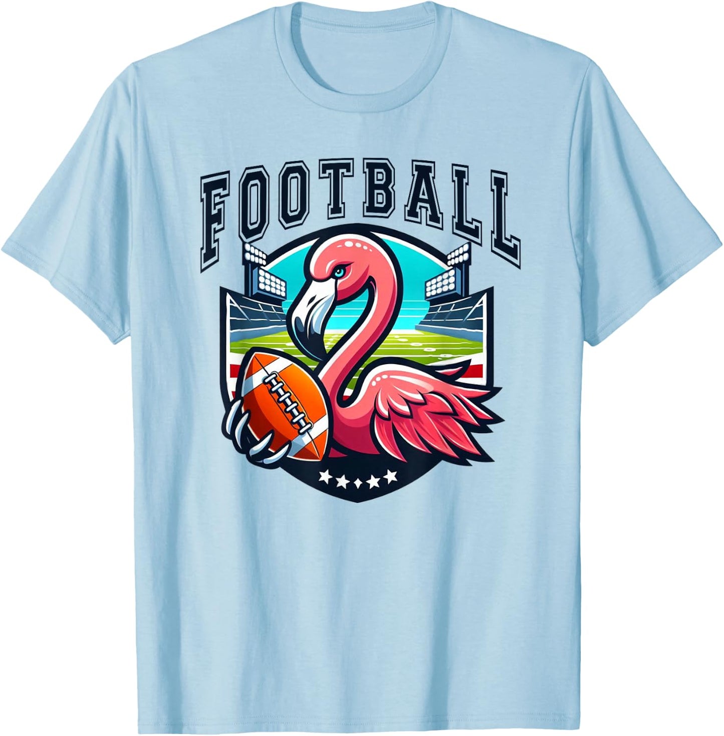 Football Pink Flamingo Playing T-Shirt - T-Shirt | Light Blue